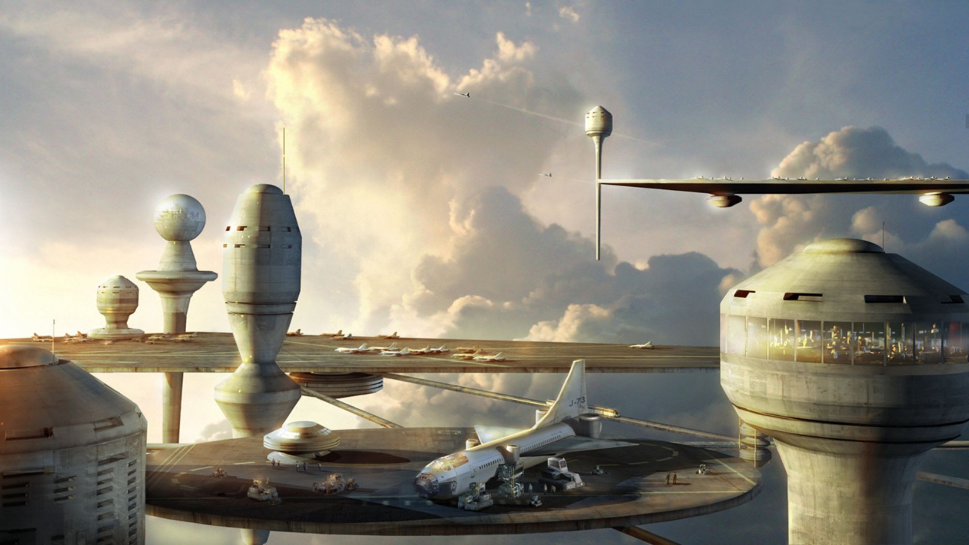 General 1920x1080 science fiction sky digital art vehicle clouds futuristic