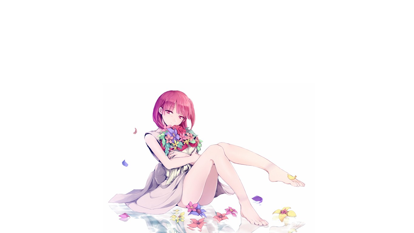 Anime 1366x768 Magi: The Labyrinth of Magic Morgiana anime redhead anime girls legs flowers simple background