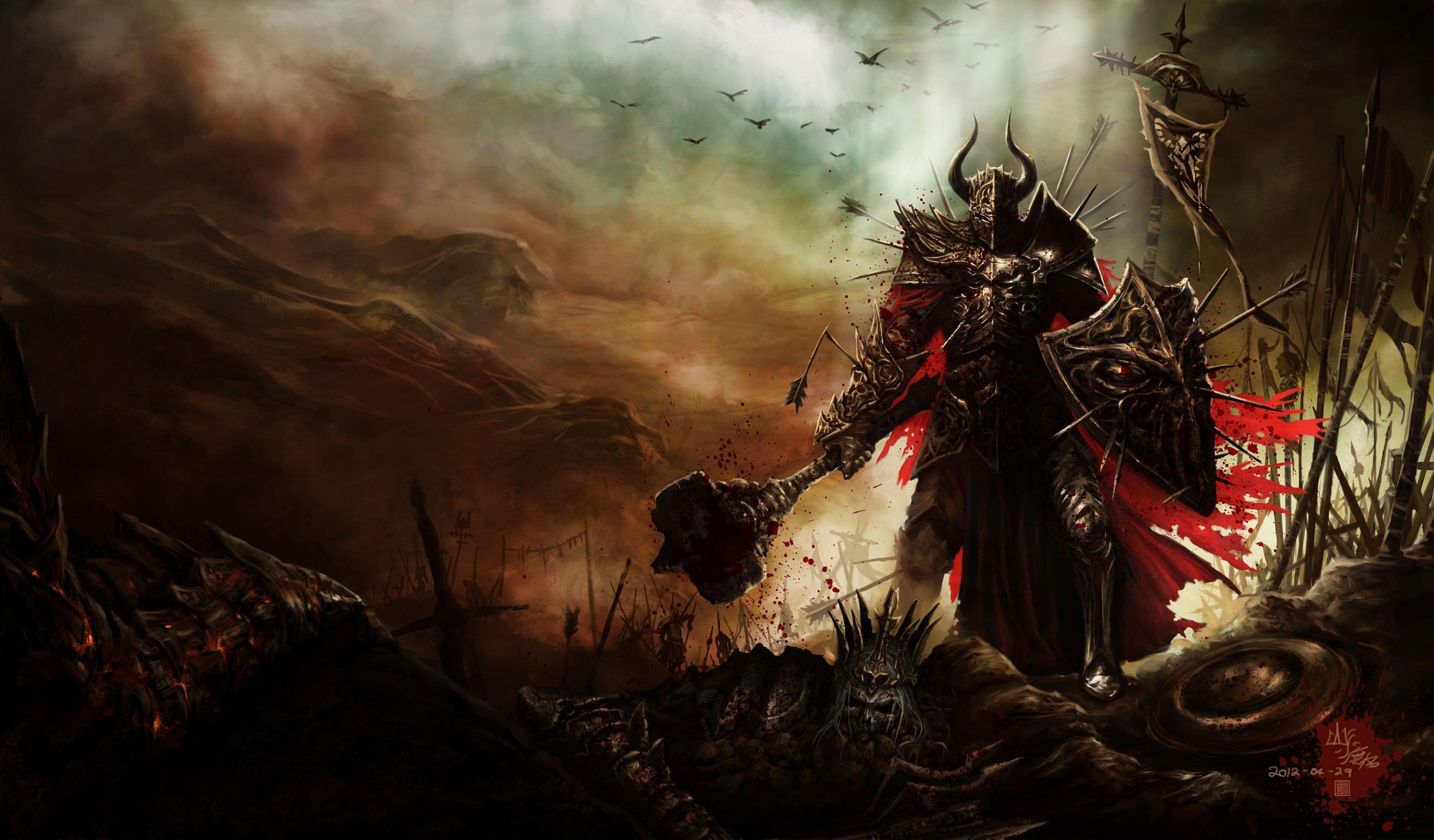 General 4350x2549 artwork fantasy art knight war warrior death blood hammer sword