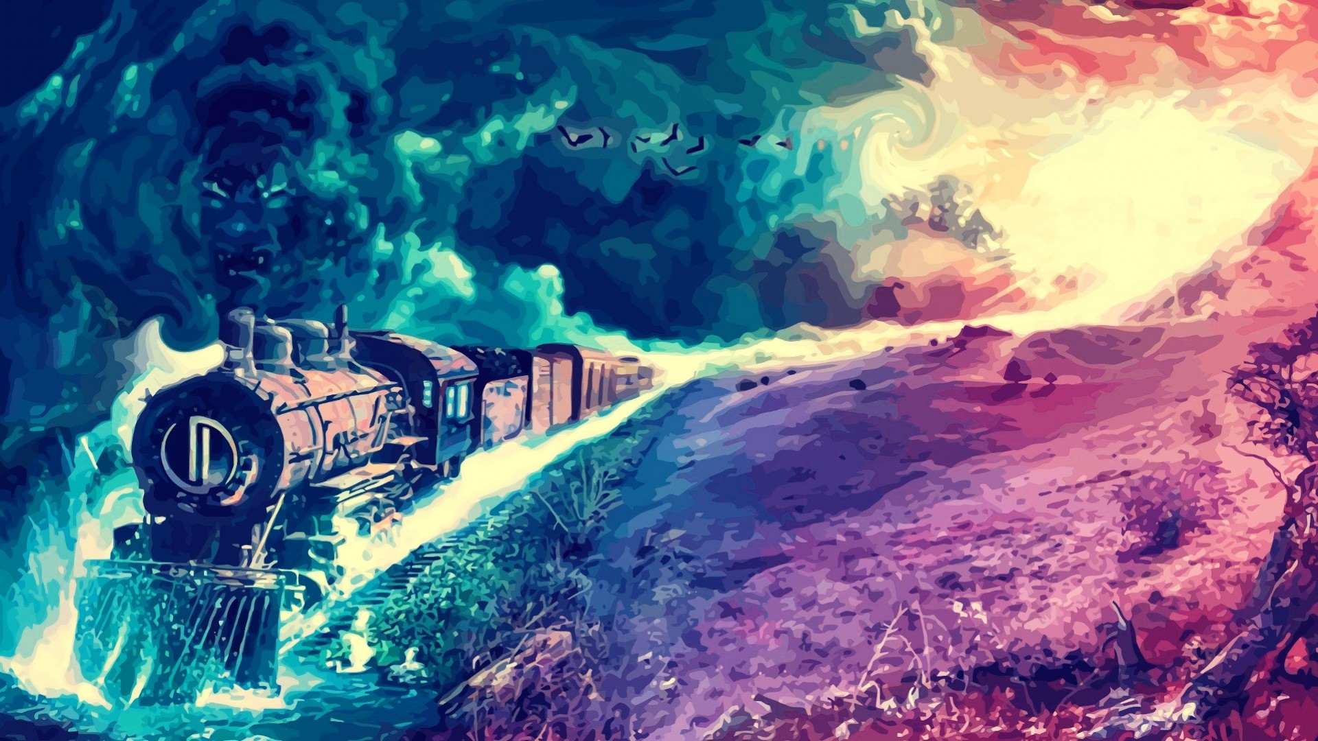 General 1920x1080 artwork digital art colorful train landscape painting steam locomotive Steam Train vehicle