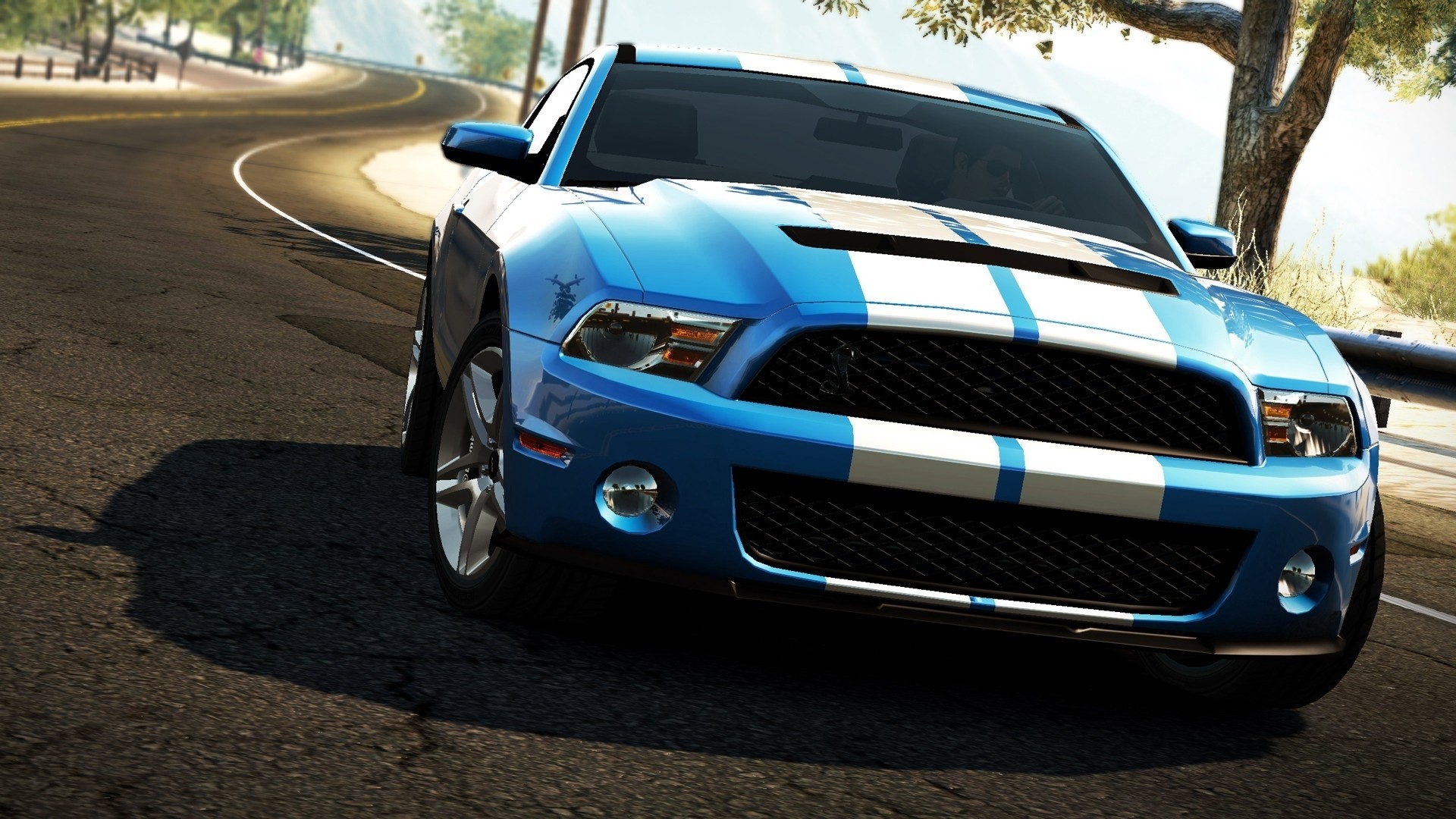 General 1920x1080 car Ford vehicle blue cars road Ford Mustang racing stripes American cars muscle cars