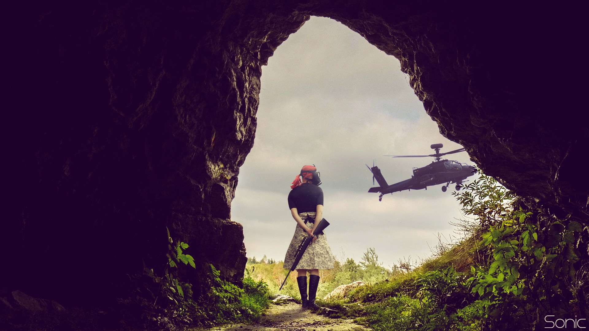 General 1920x1080 helicopters photo manipulation DeviantArt attack helicopters women rifles girls with guns gas masks vehicle military aircraft aircraft military
