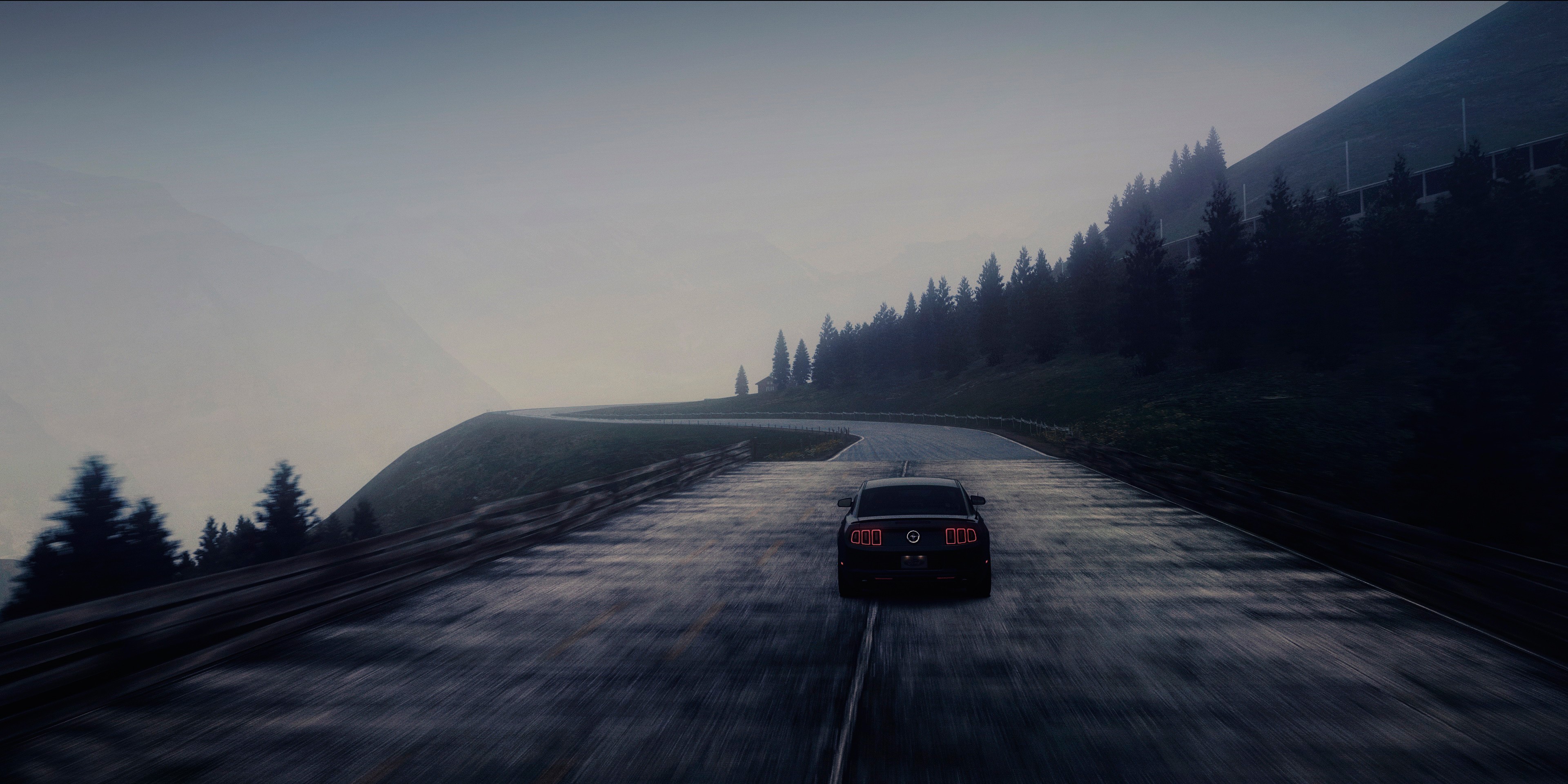 General 3840x1920 road car vehicle video game landscape video games black cars Ford Mustang digital art