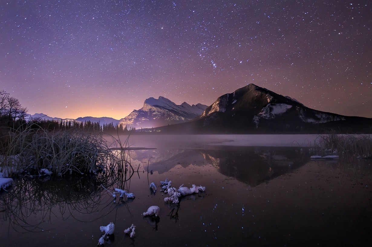 General 1230x818 nature landscape cold winter starry night frost lake mountains reflection Banff National Park Canada calm waters