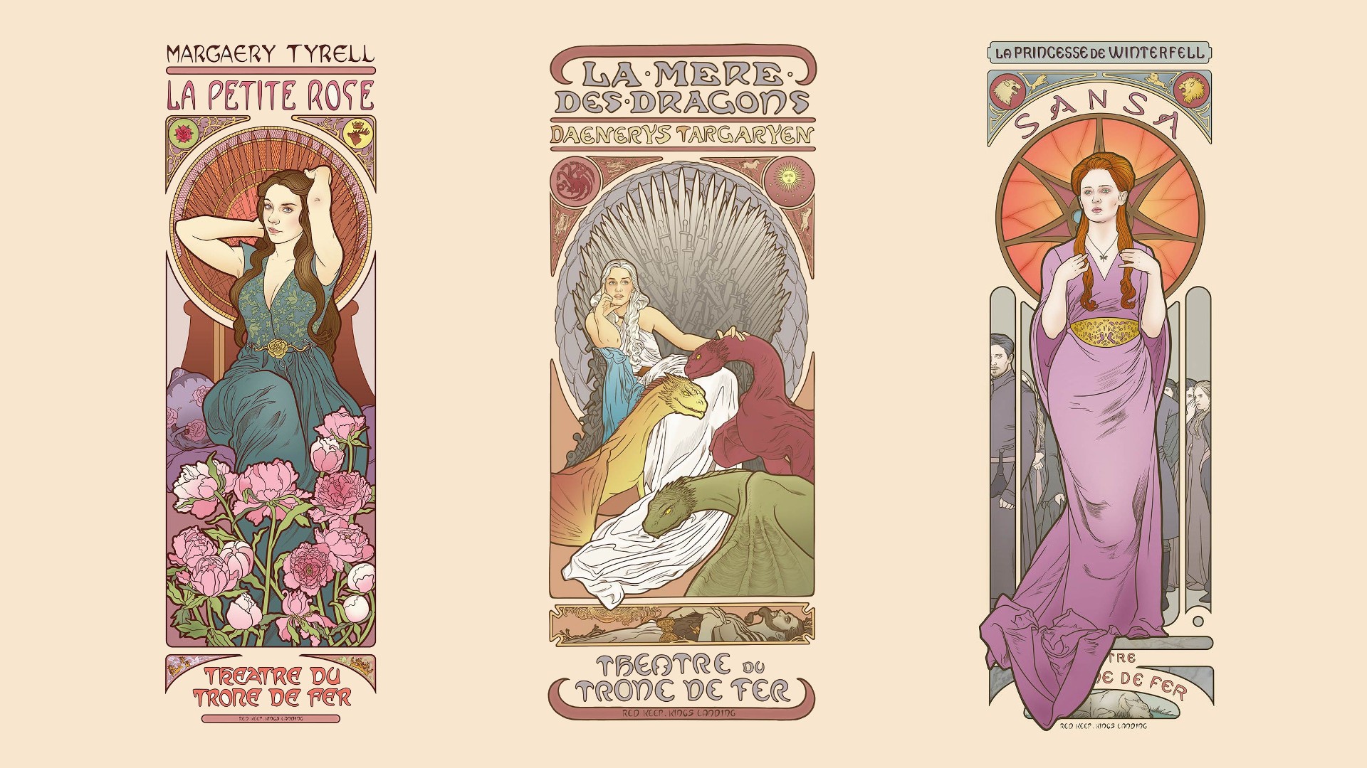 General 1920x1080 Game of Thrones Art Nouveau Sansa Stark Margaery Tyrell Daenerys Targaryen