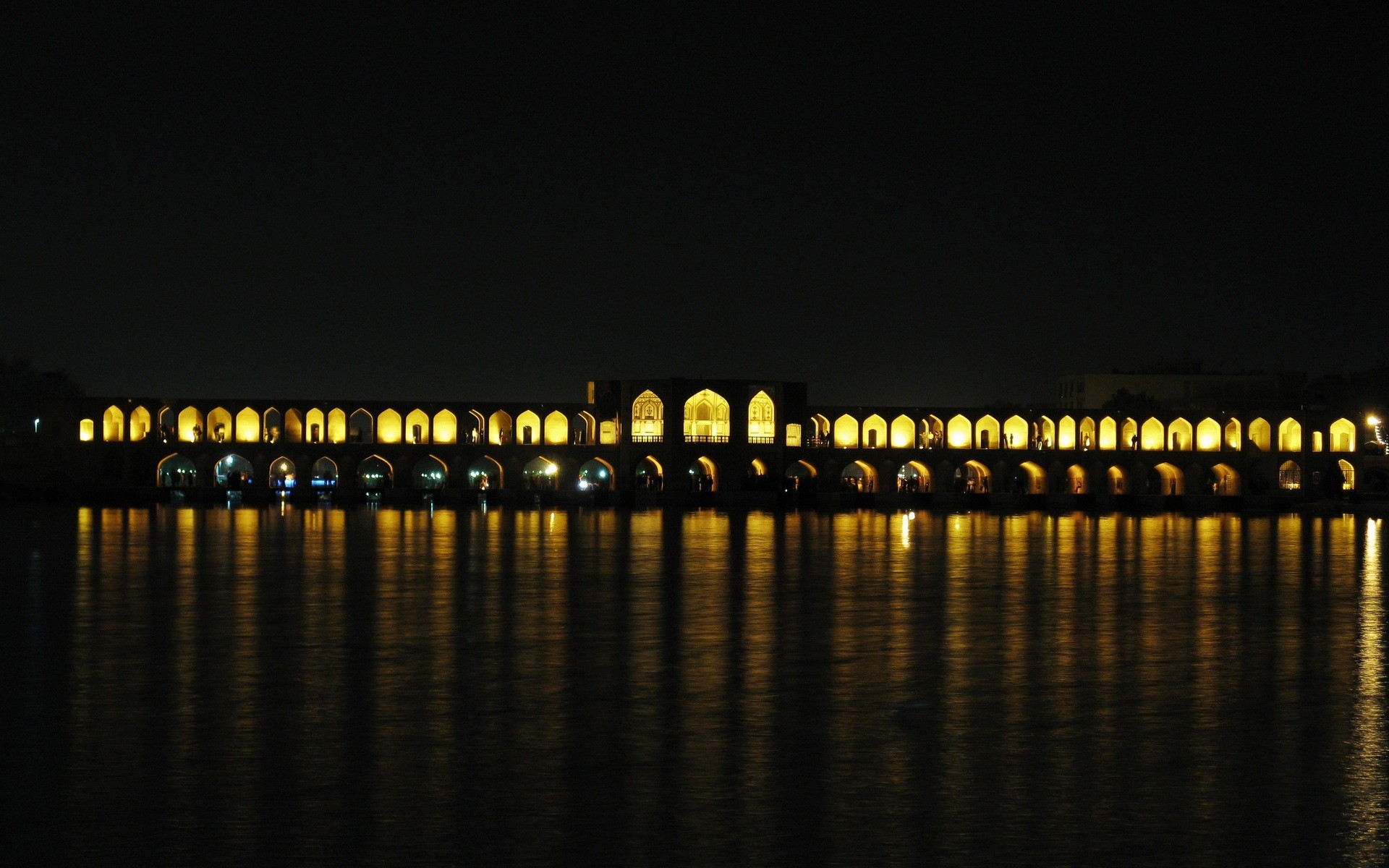 General 1920x1200 photography night water architecture lights reflection Iran river bridge