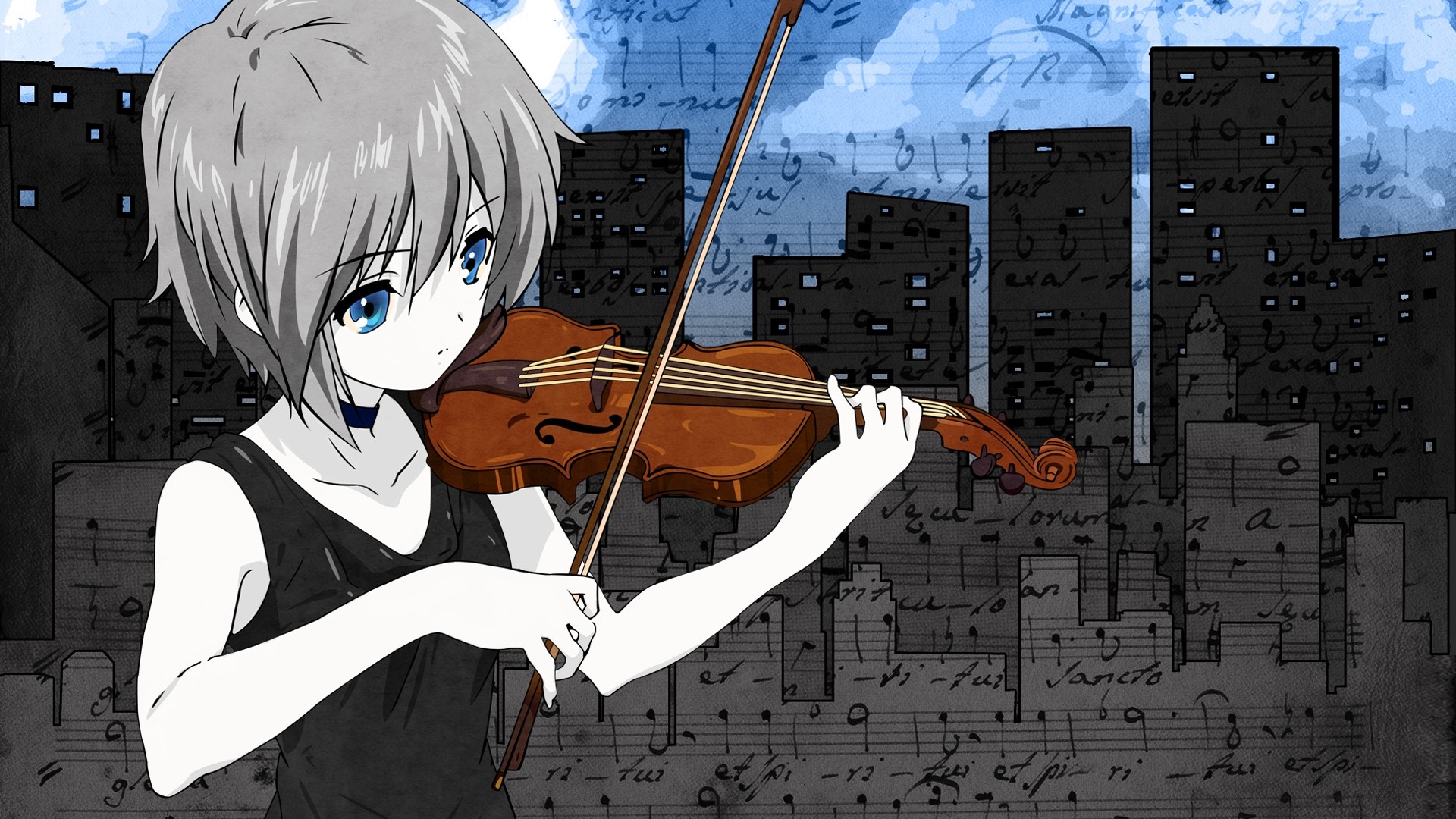 Anime 1920x1080 The Melancholy of Haruhi Suzumiya violin anime girls musical instrument blue eyes anime music ash blonde women