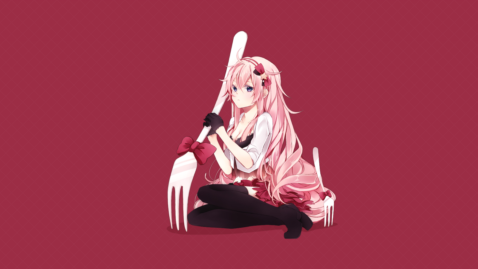 Anime 1600x900 anime anime girls Vocaloid Megurine Luka simple background fork pink hair