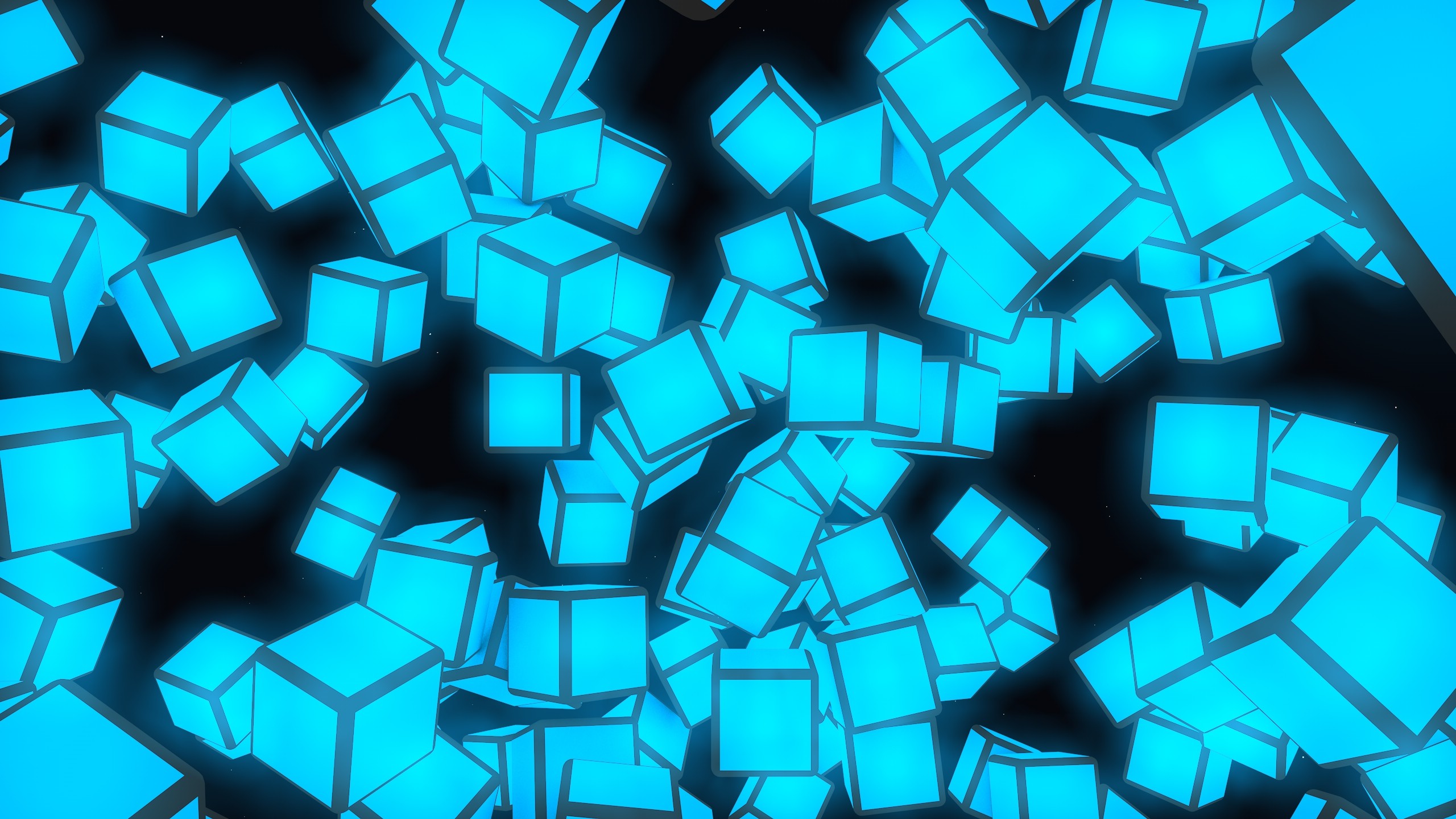 General 2560x1440 cube minimalism glowing night cubic cyan 3D Blocks CGI abstract 3D Abstract digital art
