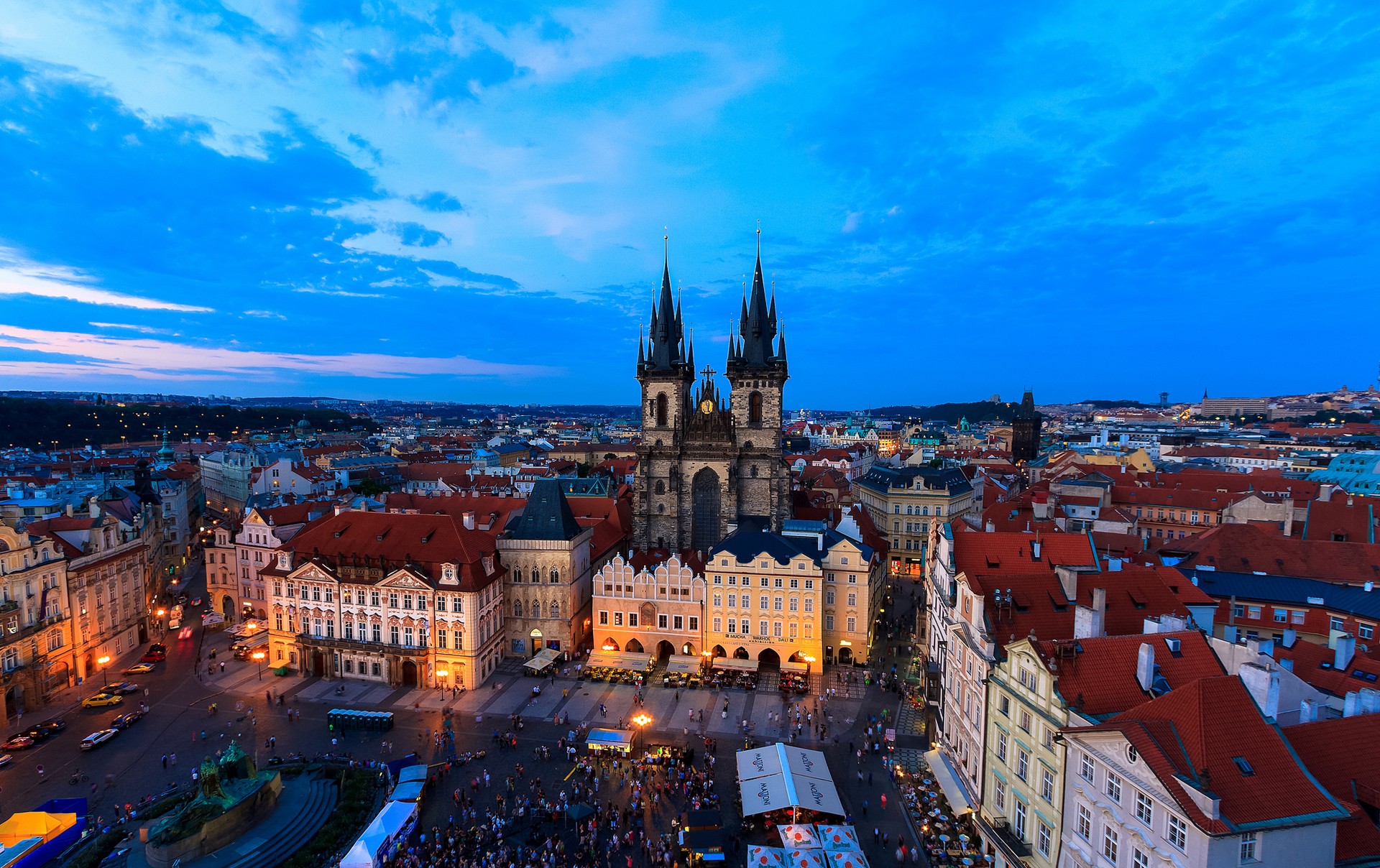 General 1920x1208 urban Prague Czech Republic town evening blue markets old building cityscape Church of Our Lady before Týn