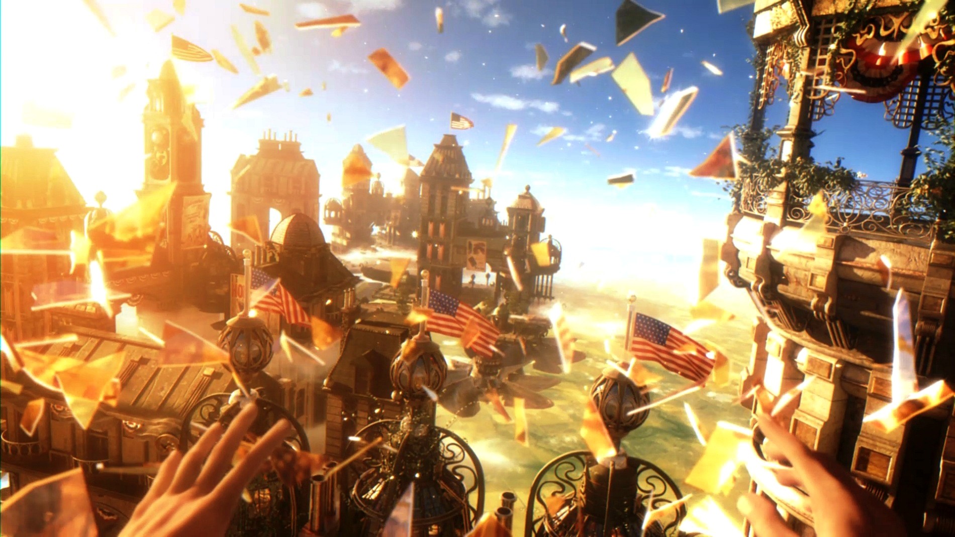 General 1900x1069 BioShock Infinite video games screen shot flag American flag hands PC gaming video game art