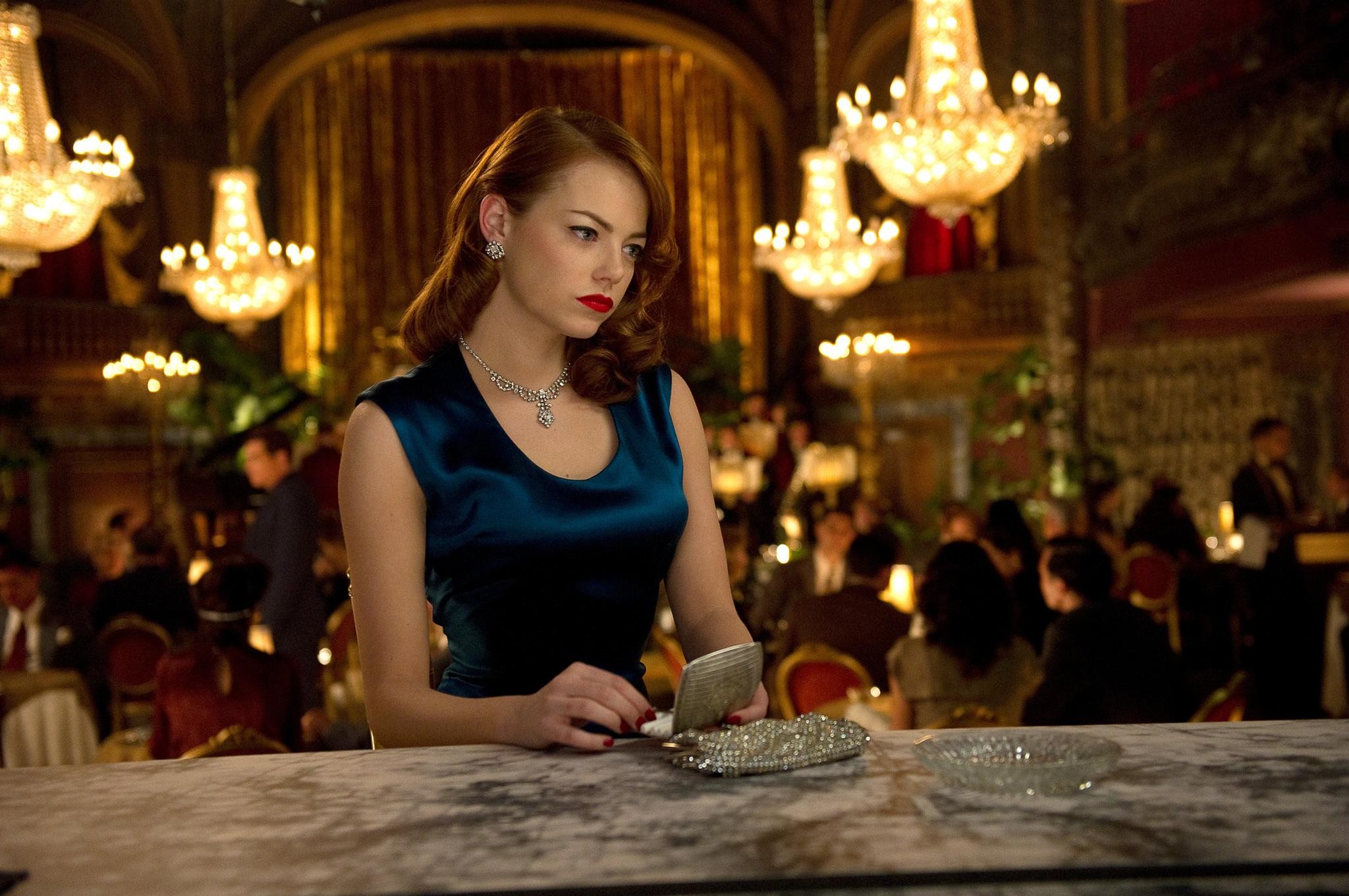 People 2048x1362 women Gangster Squad actress necklace movies Emma Stone redhead glamour classy dress blue dress celebrity women indoors glamour girls film stills