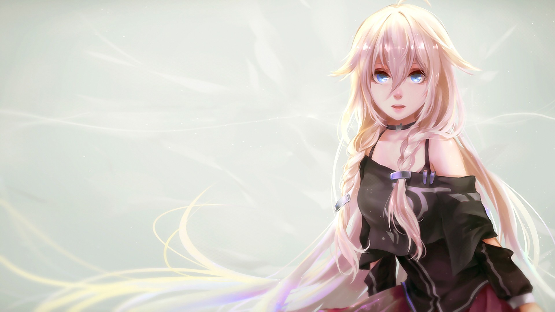 Anime 1920x1080 anime anime girls Vocaloid IA (Vocaloid) women aqua eyes long hair simple background looking at viewer