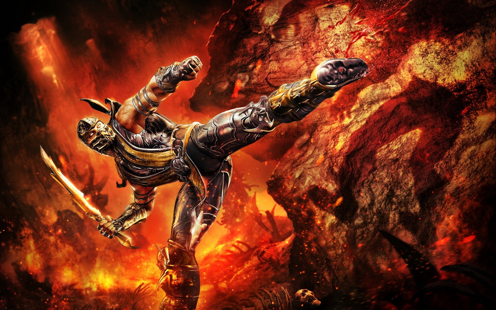 General 1920x1200 Mortal Kombat video games fire kick Scorpion (Mortal Kombat) video game art video game man video game warriors