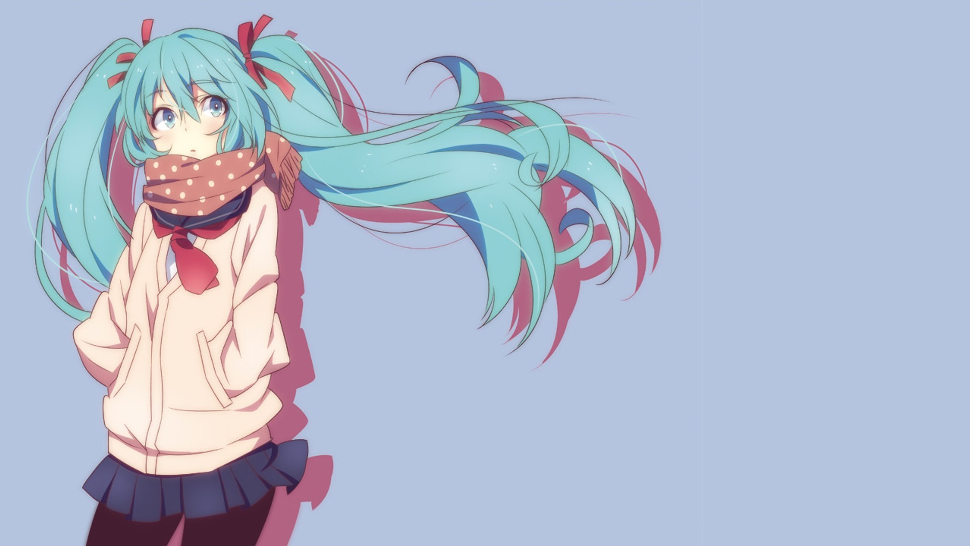 Anime 1920x1080 Hatsune Miku Vocaloid blue hair ribbon skirt scarf sweater anime girls anime cyan hair