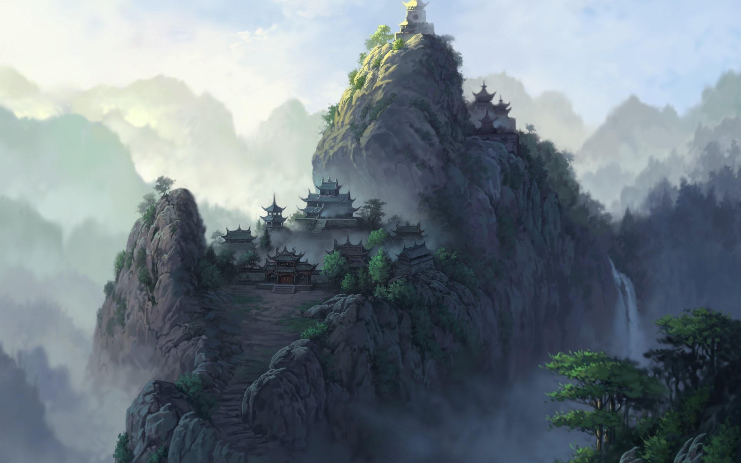 Anime 2560x1600 anime scenery fantasy art mountains rocks rock formation