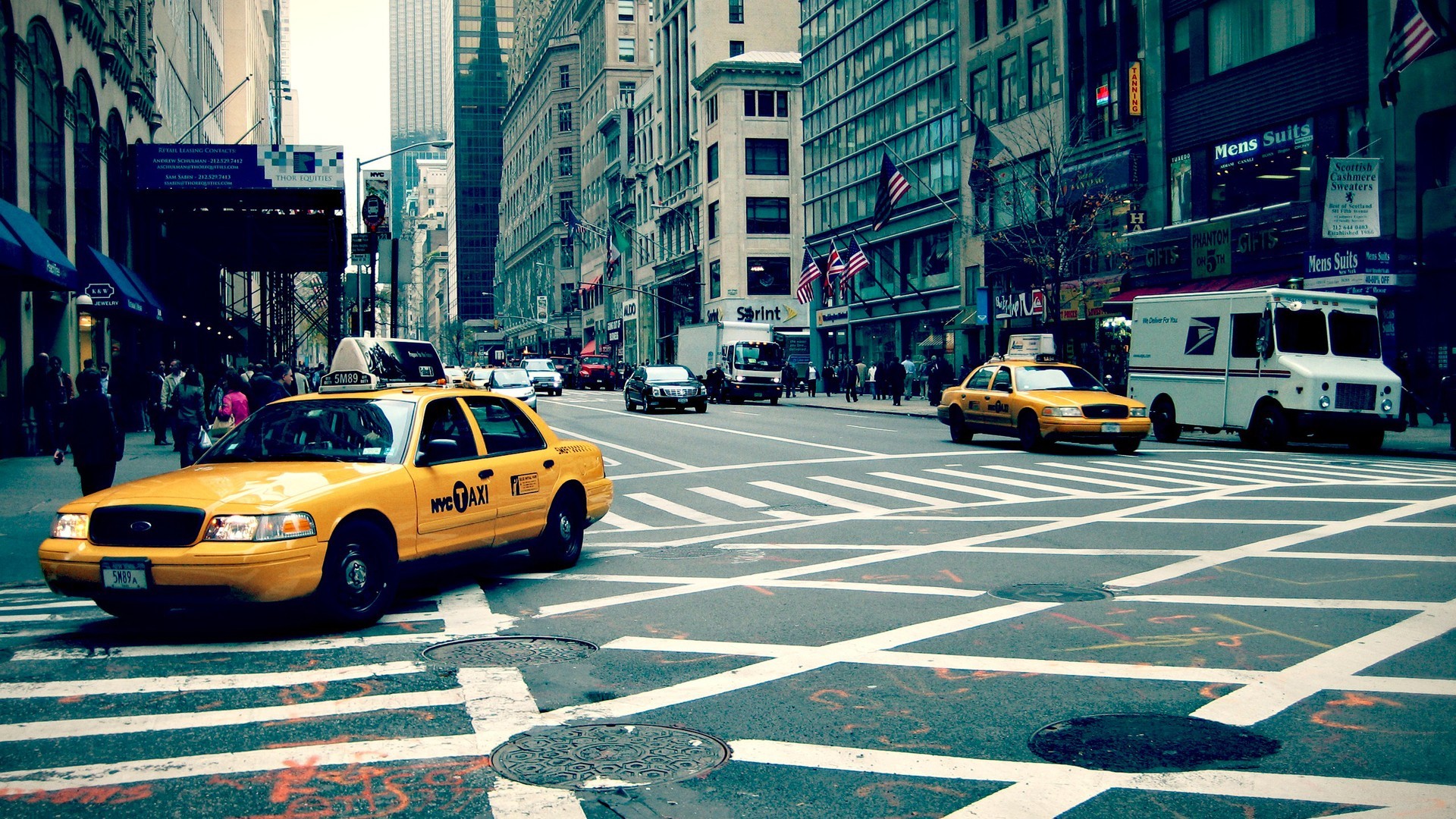 General 1920x1080 street traffic New York City taxi car vehicle urban USA