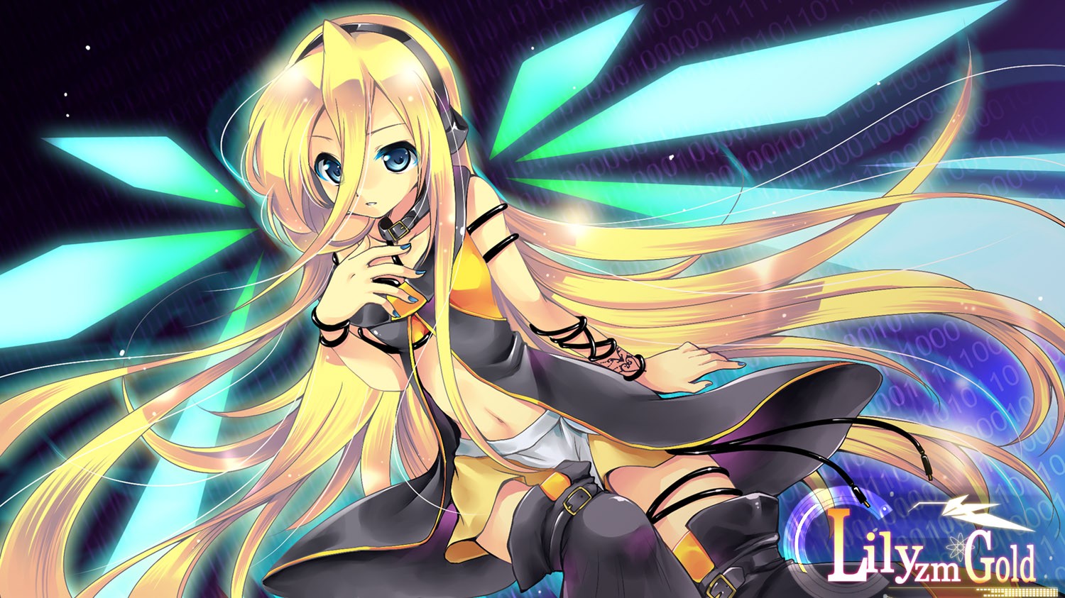 Anime 1500x843 Vocaloid anime Lily (Vocaloid) blonde anime girls women blue eyes long hair looking at viewer