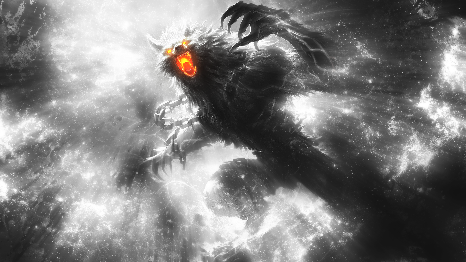 General 1920x1080 Fenrir Smite creature werewolves fantasy art selective coloring glowing eyes chains video game art video games PC gaming