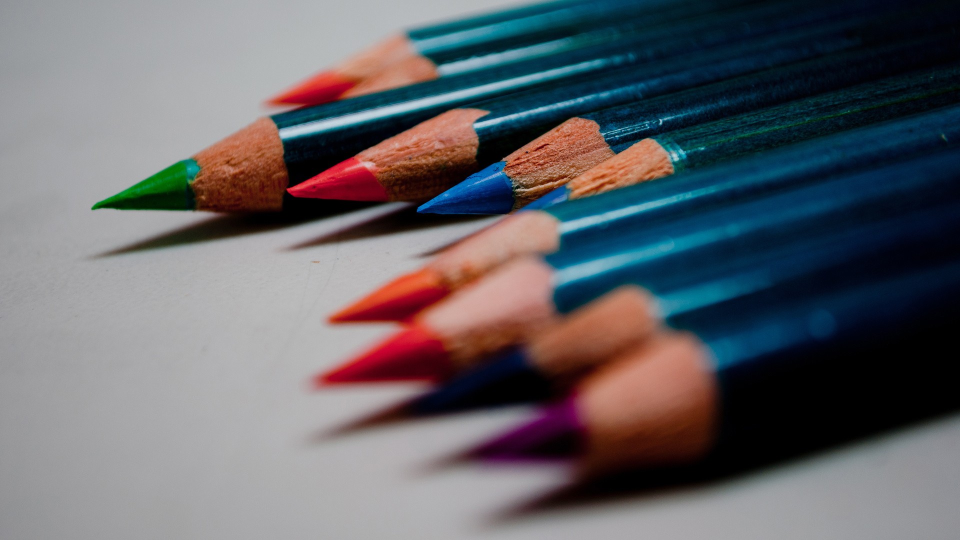 General 1920x1080 pencils blue colorful sharp depth of field shadow gray background closeup