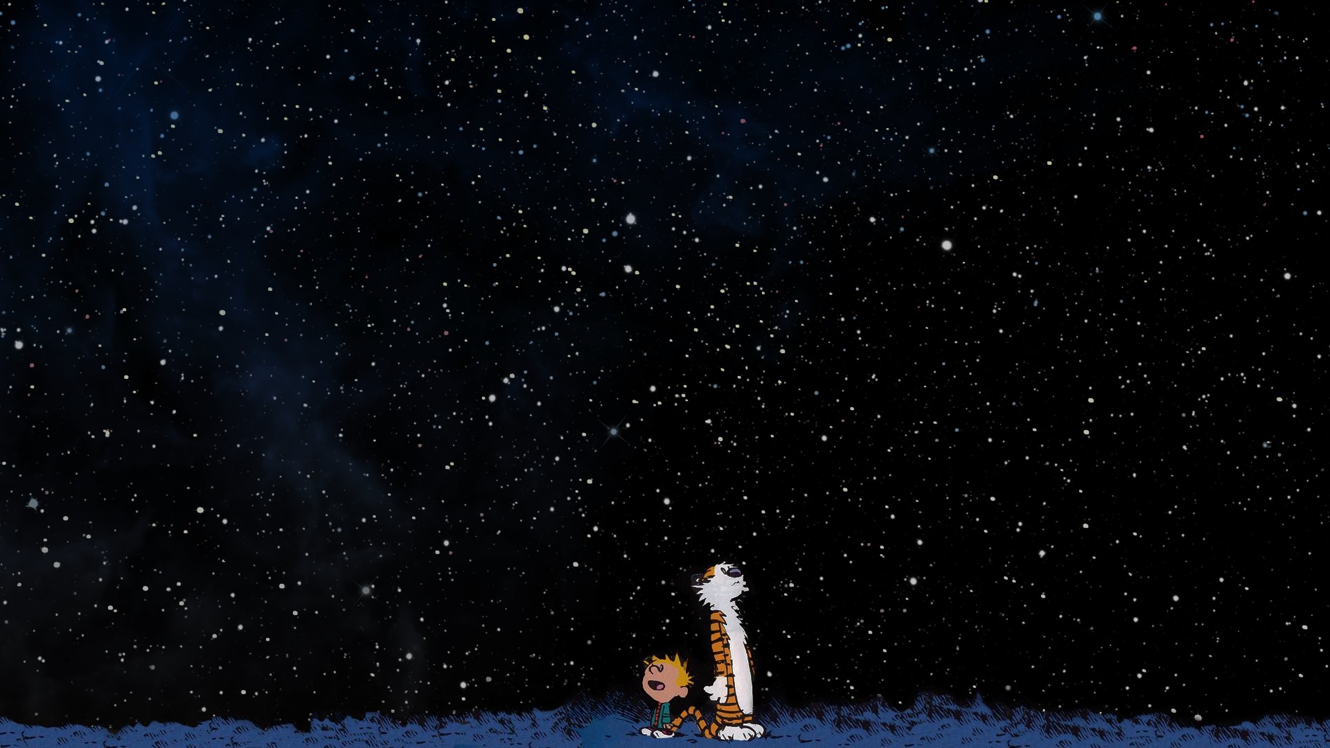 General 1920x1080 space stars Calvin and Hobbes cartoon starry night looking up