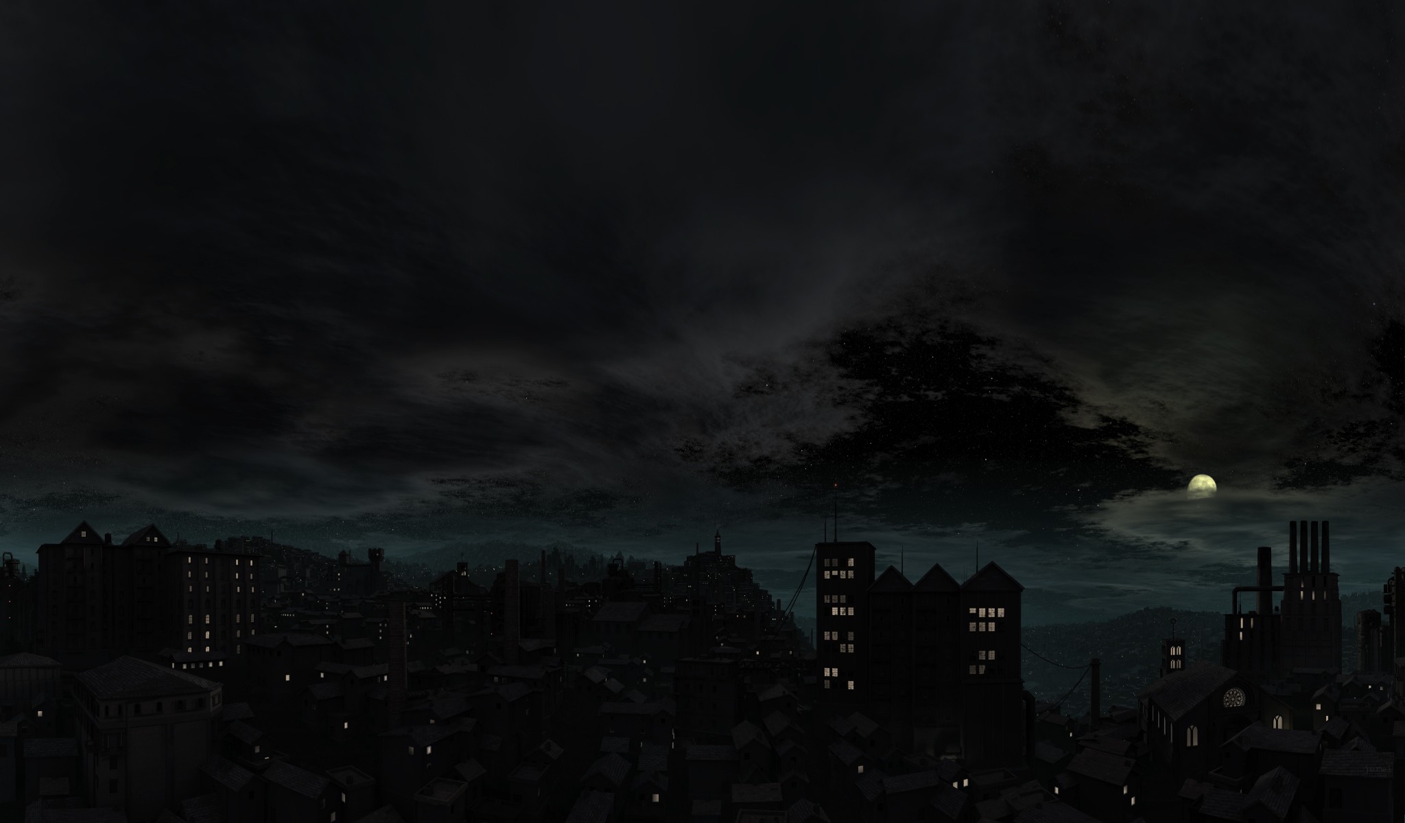 General 2048x1200 cityscape night sky Moon video games Thief dark