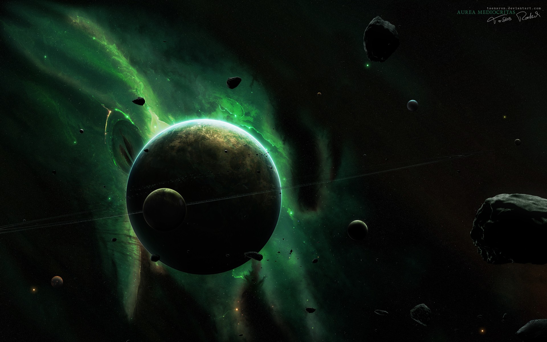 General 1920x1200 space astronomy planet space art green digital art DeviantArt nebula