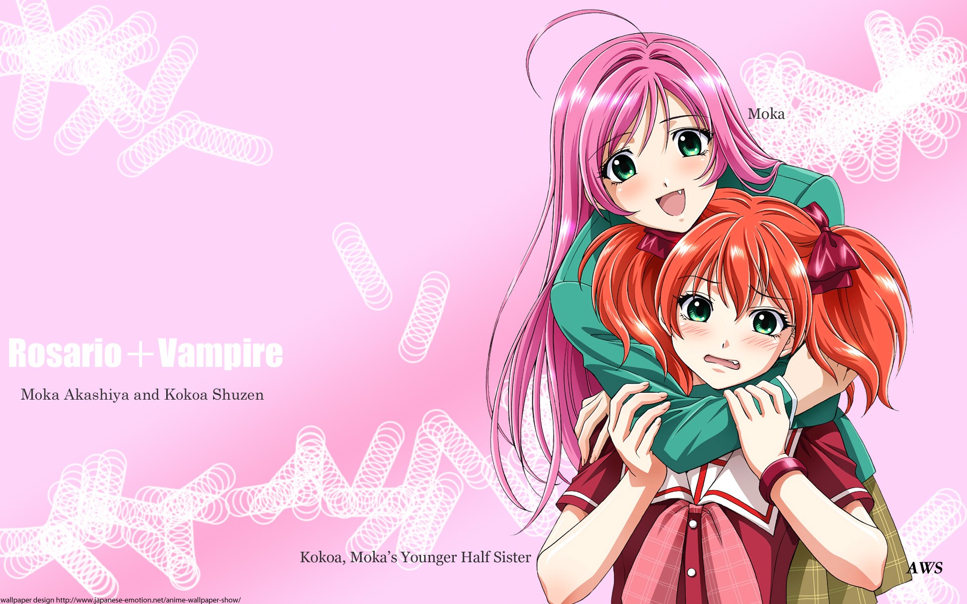 Anime 1920x1200 Akashiya Moka anime girls pink hair anime green eyes pink background two women