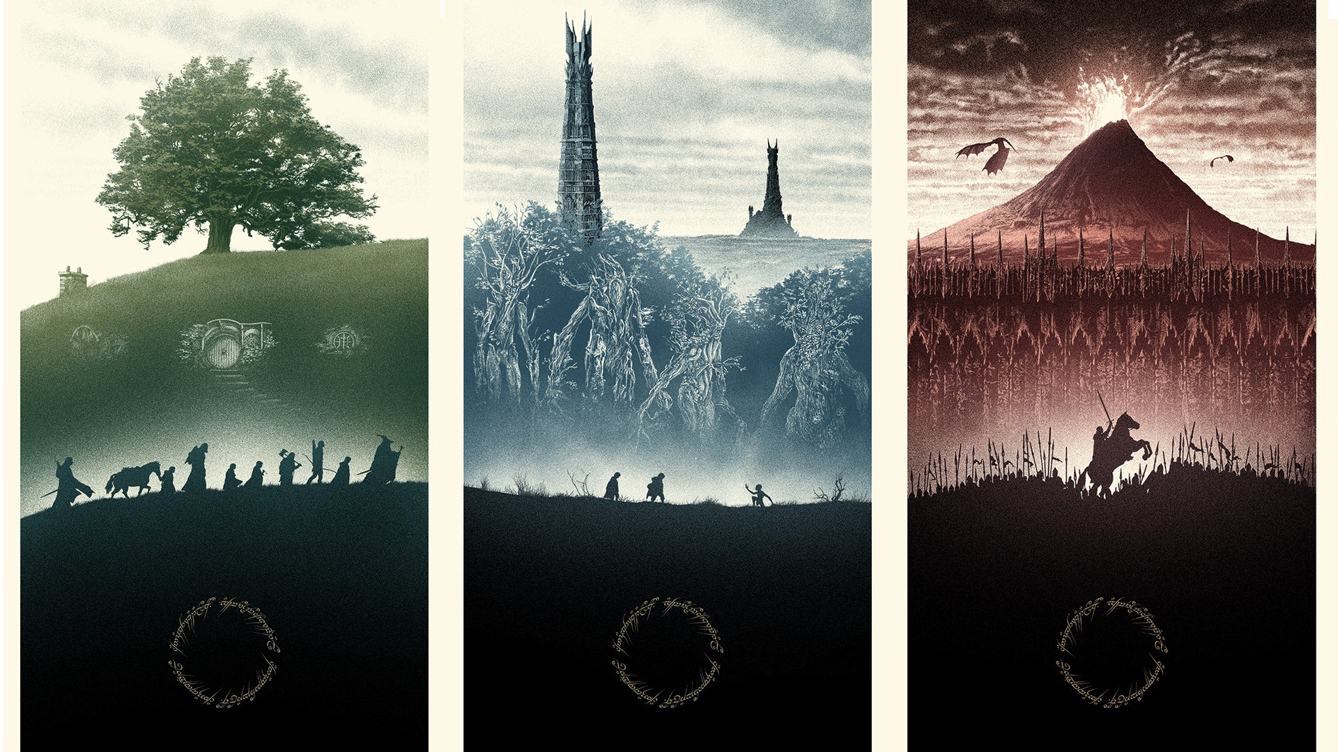General 1920x1080 The Lord of the Rings The Shire Bag End Mordor collage Isengard Orthanc fantasy art The Hobbit