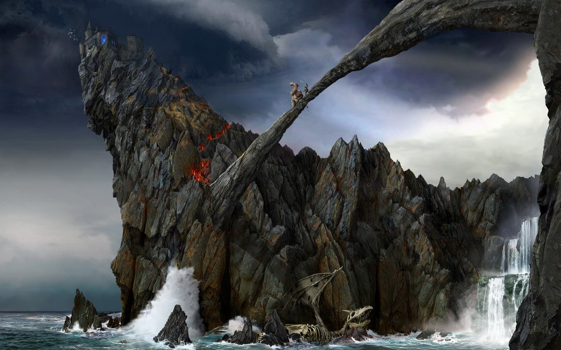 General 1920x1200 dragon artwork fantasy art coast rocks rock formation