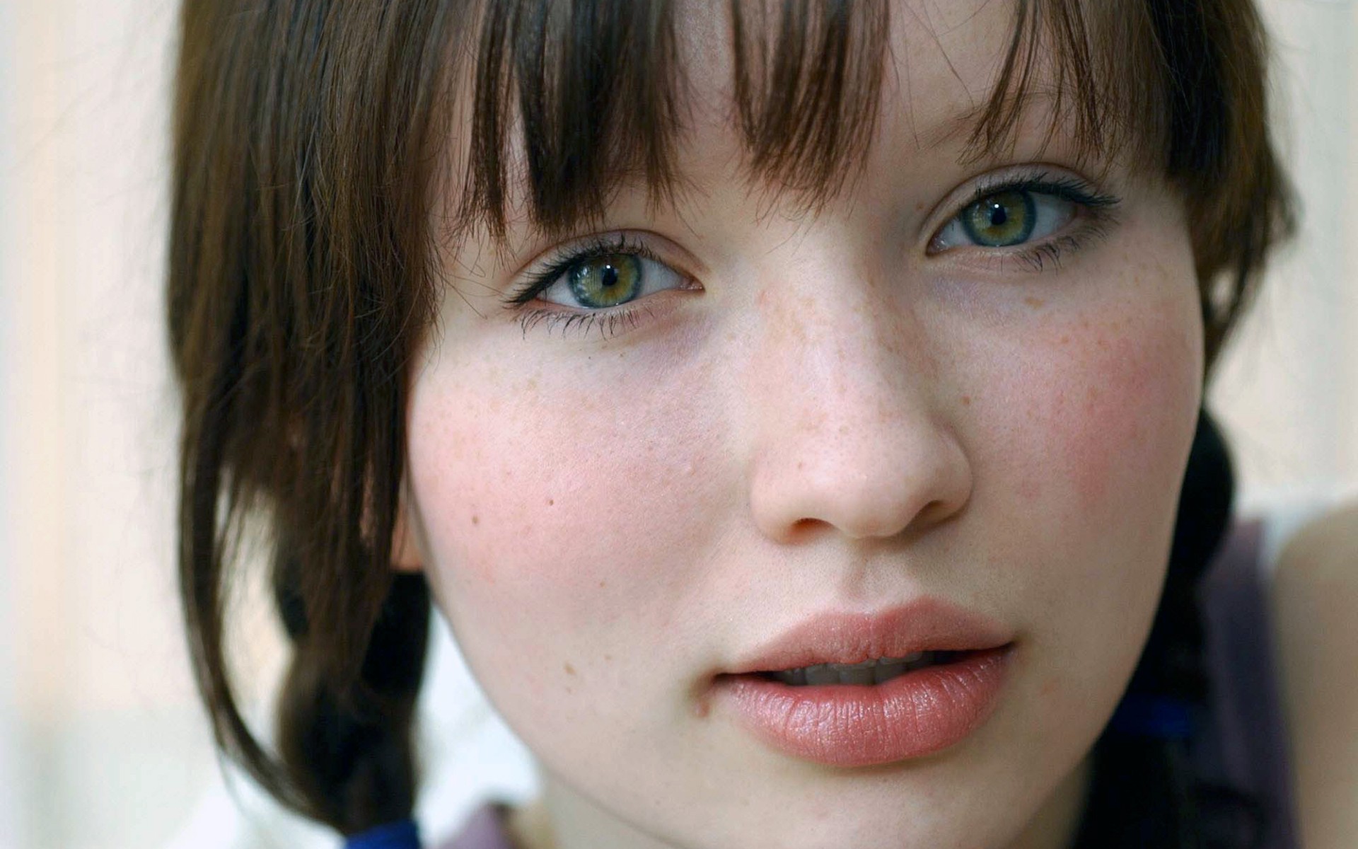People 1920x1200 women Emily Browning actress closeup blue eyes brunette freckles face looking at viewer Australian