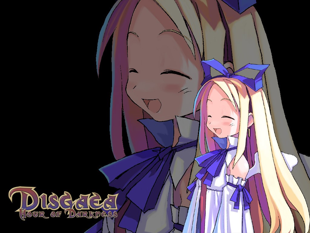 Anime 1024x768 Disgaea video games anime girls anime happy closed eyes blonde simple background black background