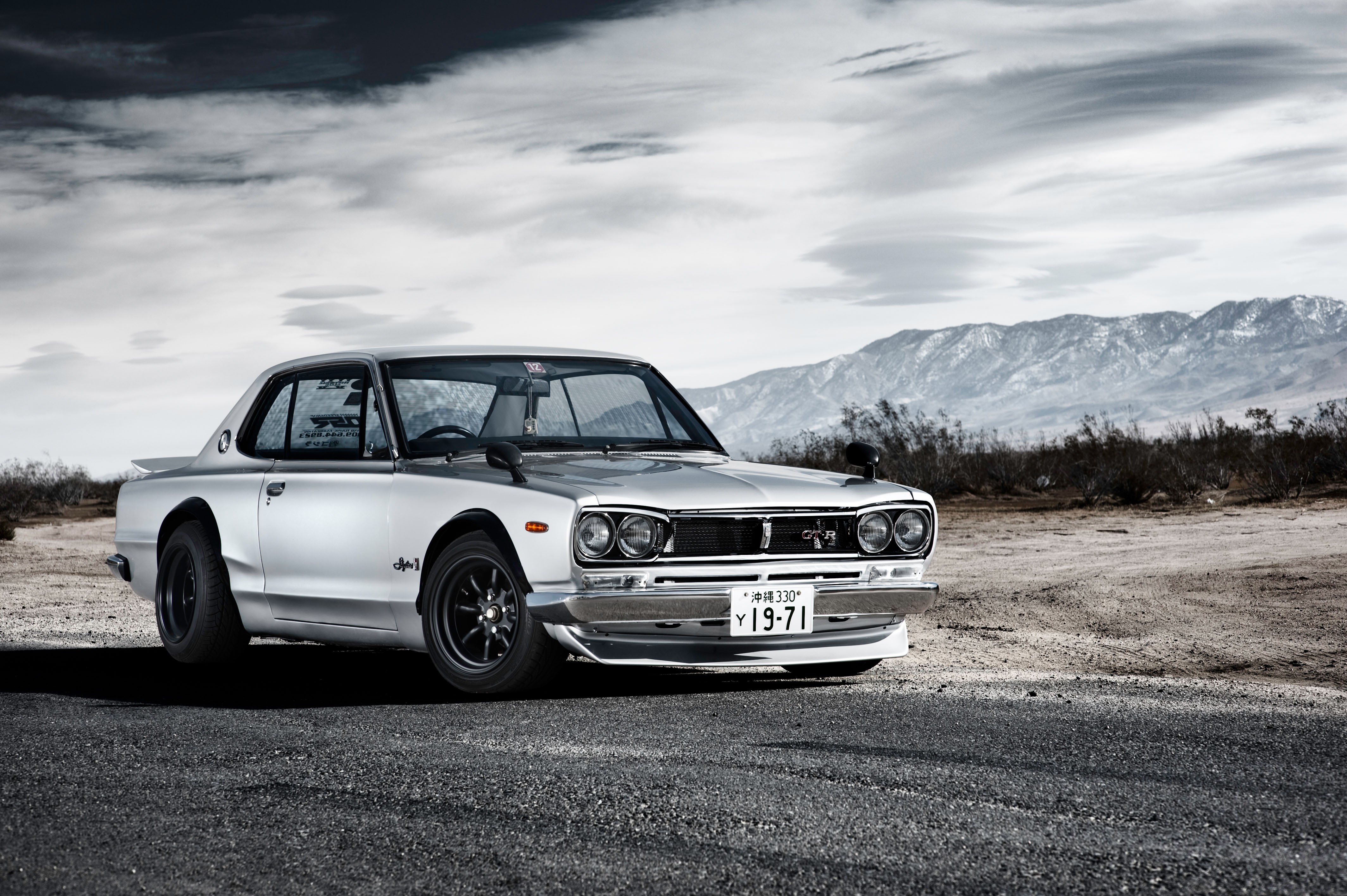 General 4256x2832 Nissan Skyline Nissan Nissan Skyline C10 car frontal view mountains vehicle numbers silver cars
