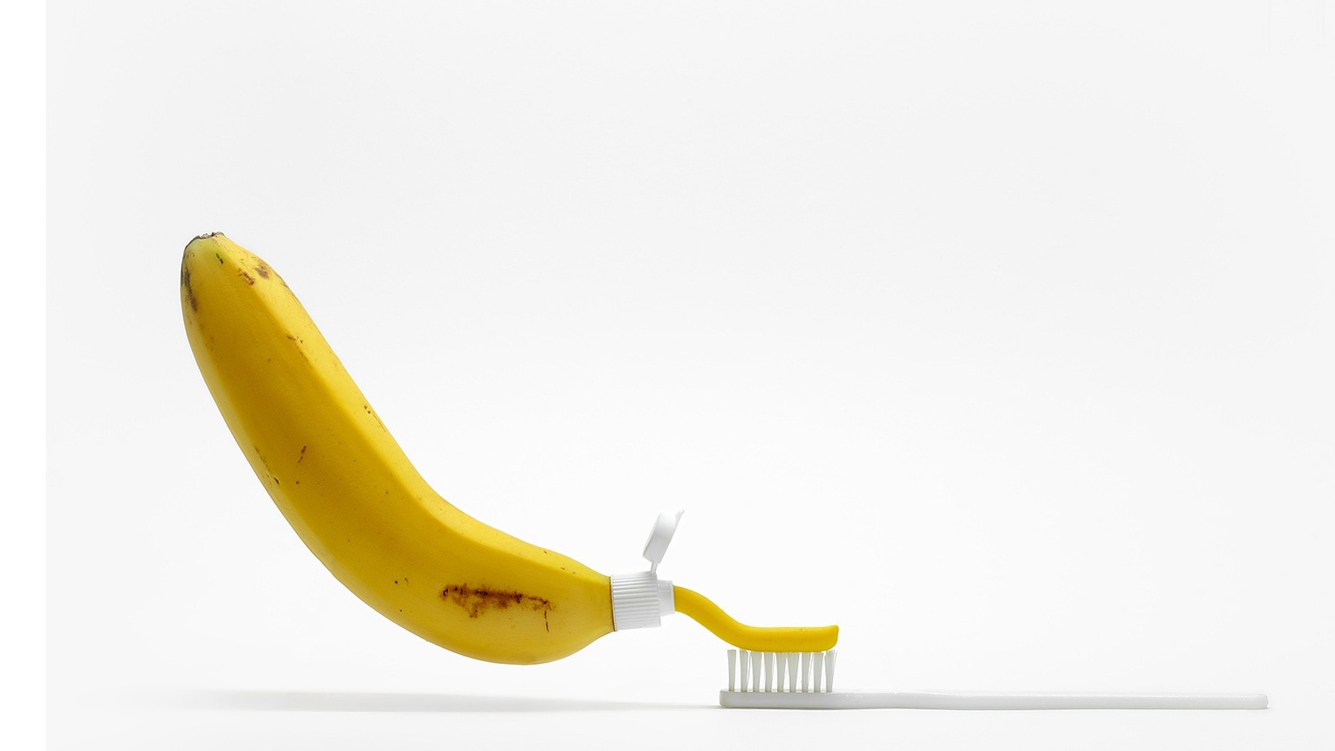 General 1920x1080 humor minimalism bananas toothbrush white background fruit yellow food Toothpaste digital art simple background