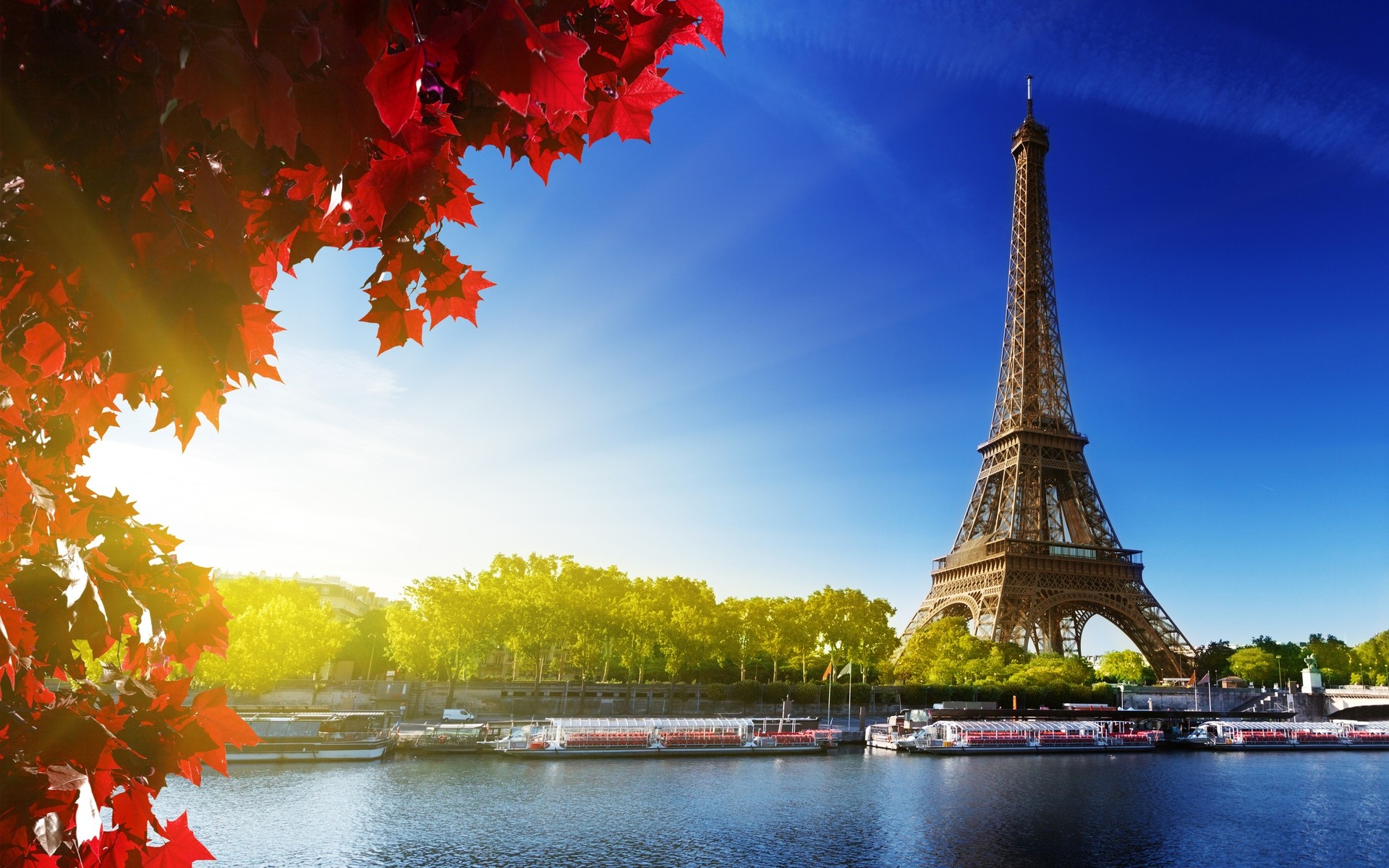 General 1920x1200 Paris Eiffel Tower sunlight boat fall sky Seine  landmark France Europe