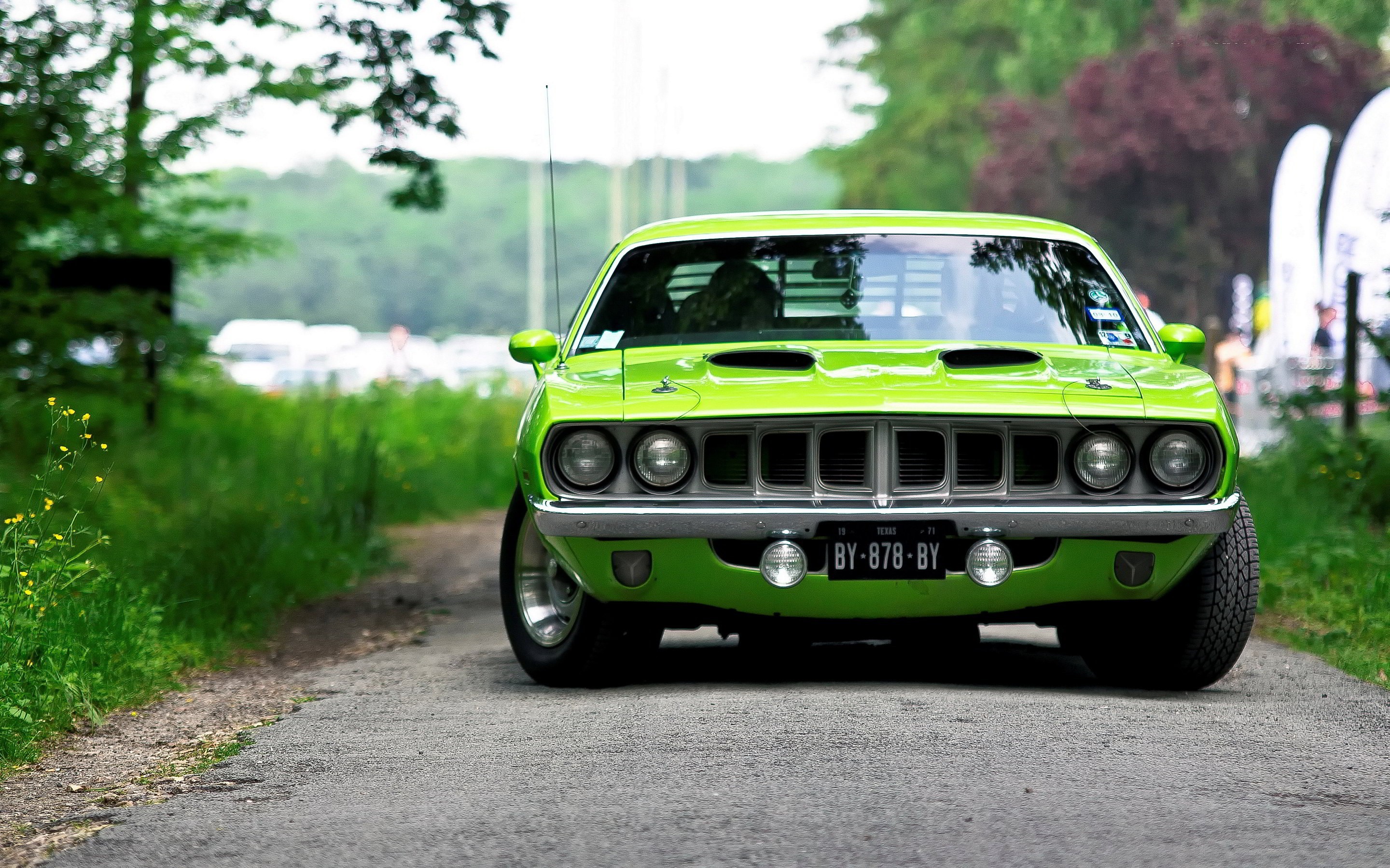 General 2880x1800 car green Plymouth Barracuda frontal view Plymouth muscle cars vehicle American cars