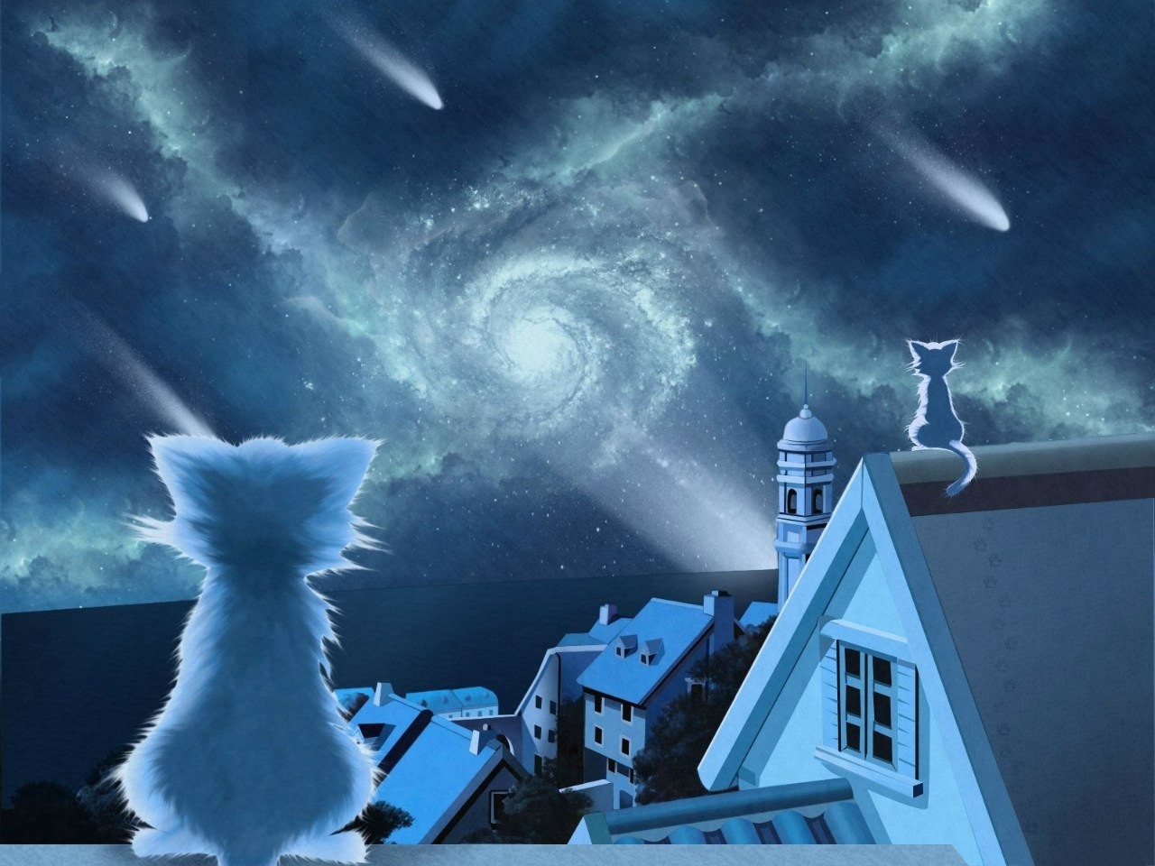 General 1280x960 cats nebula rooftops space sky animals mammals outdoors night
