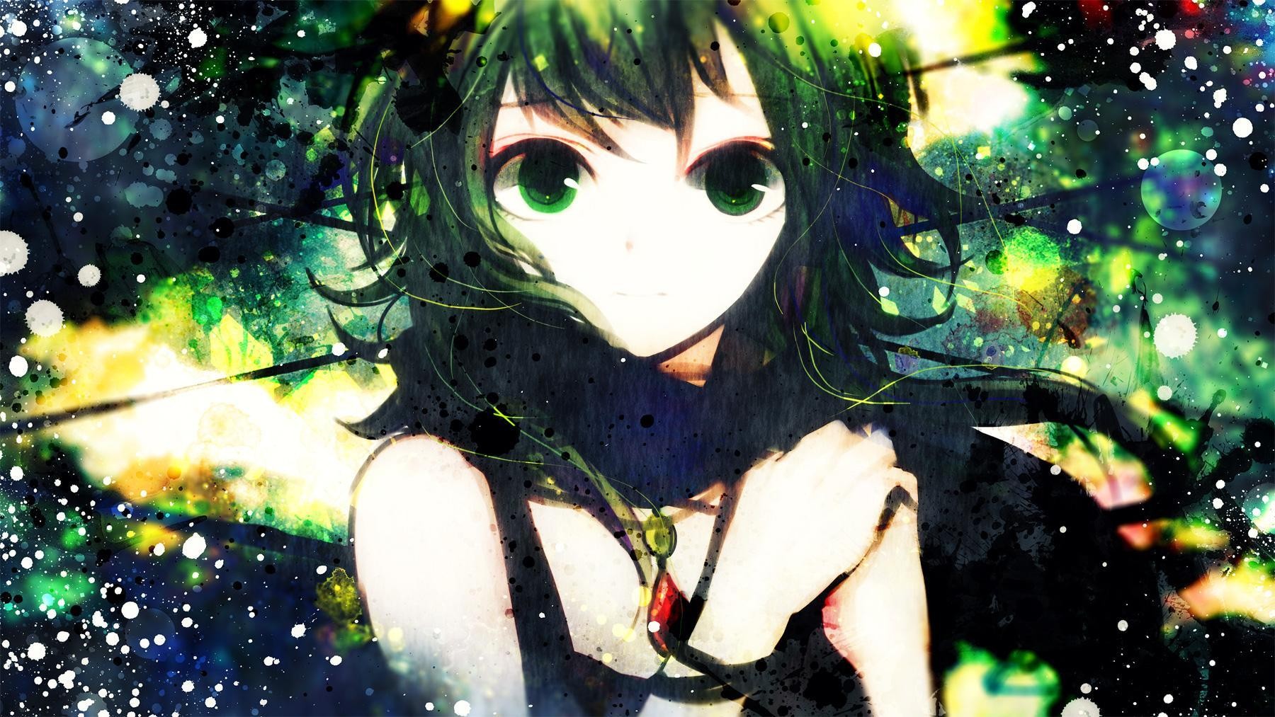 Anime 1800x1013 Vocaloid Megpoid Gumi anime green hair face green eyes looking at viewer anime girls necklace