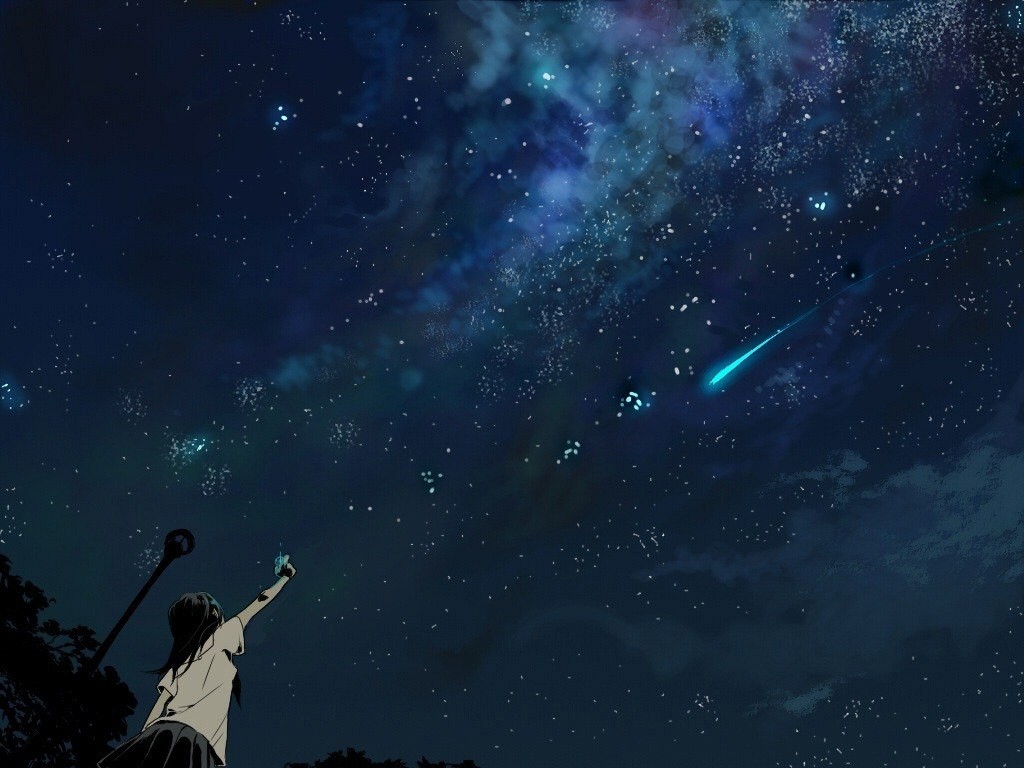 Anime 1024x768 manga anime girls anime night sky sky women outdoors stars looking up