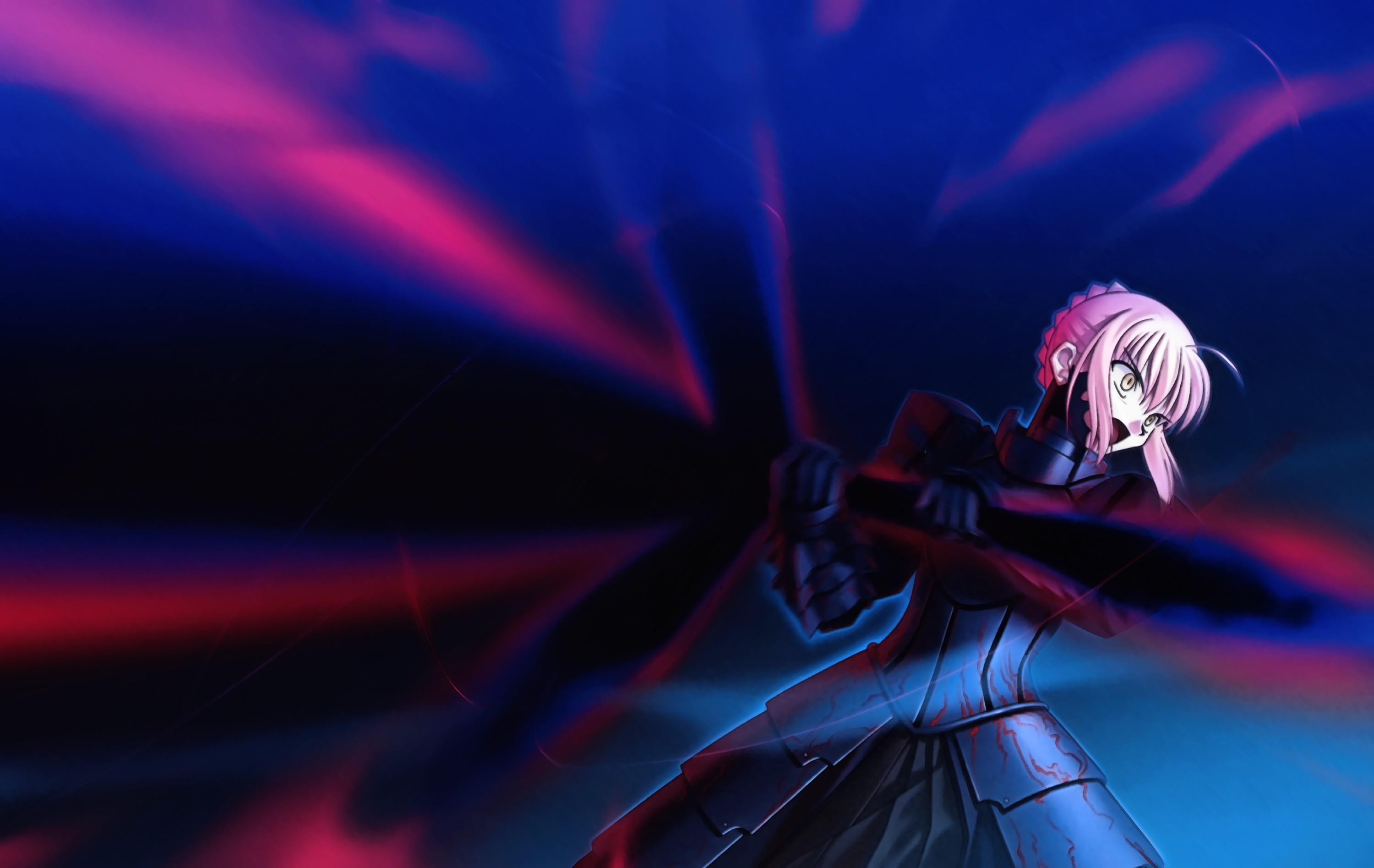 Anime 3000x1895 Saber Alter Fate/Stay Night anime girls anime angry face armor yellow eyes pink hair