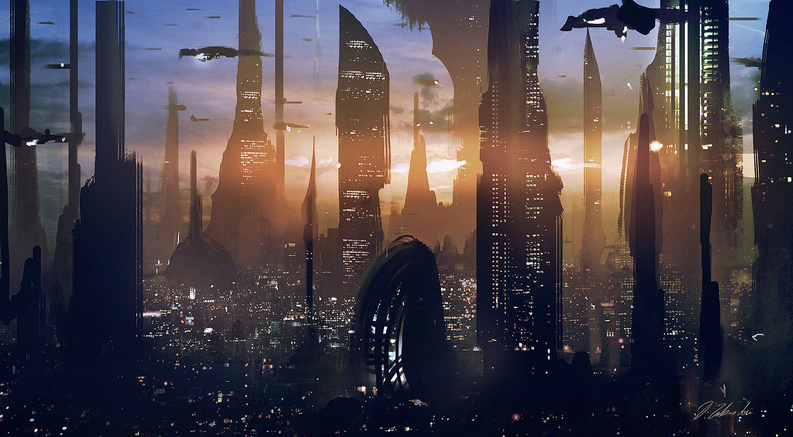 General 1600x883 science fiction digital art futuristic city city lights cityscape