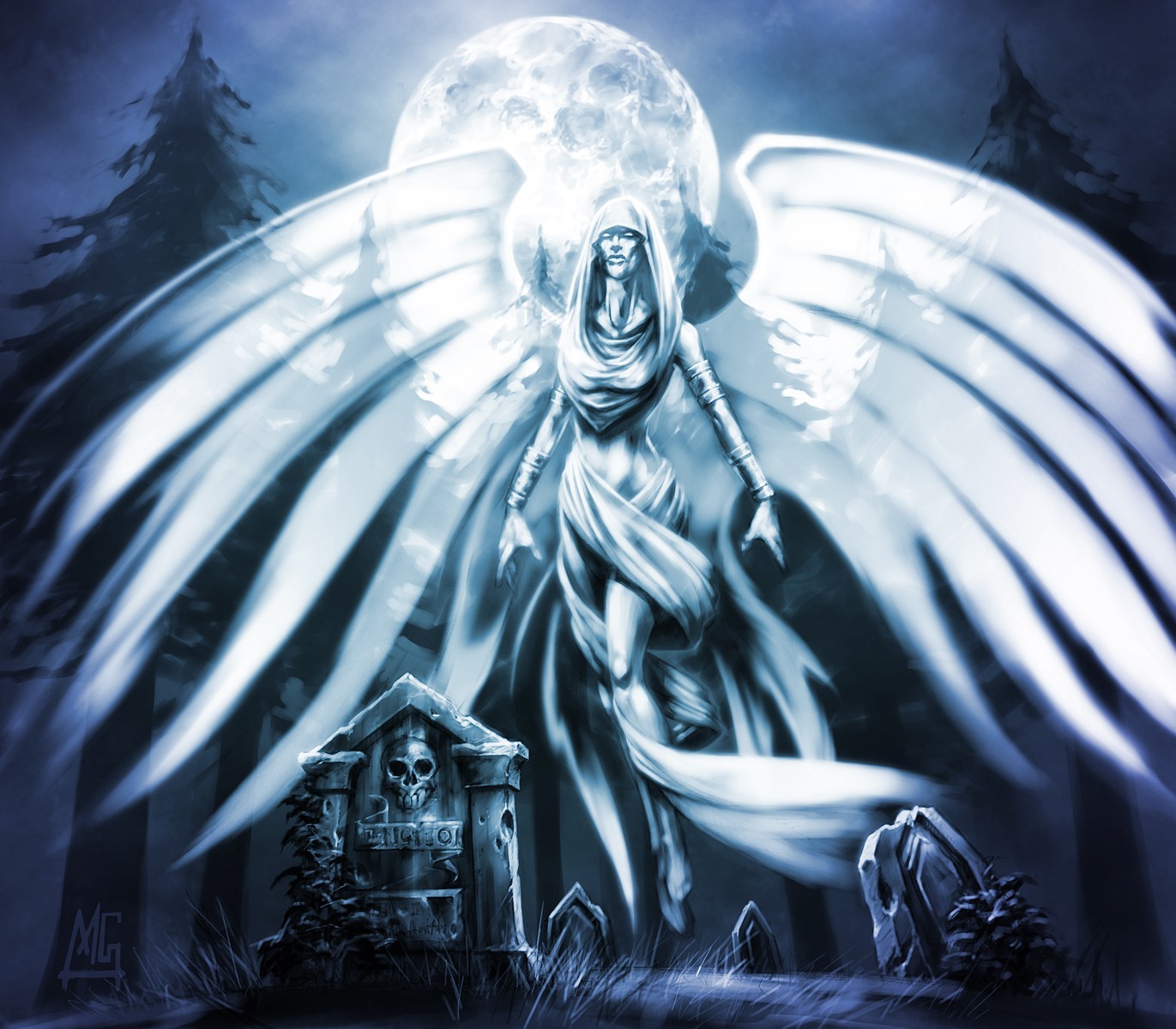 General 1371x1200 fantasy art Moon graveyards night wings World of Warcraft: Wrath of the Lich King video games PC gaming video game art