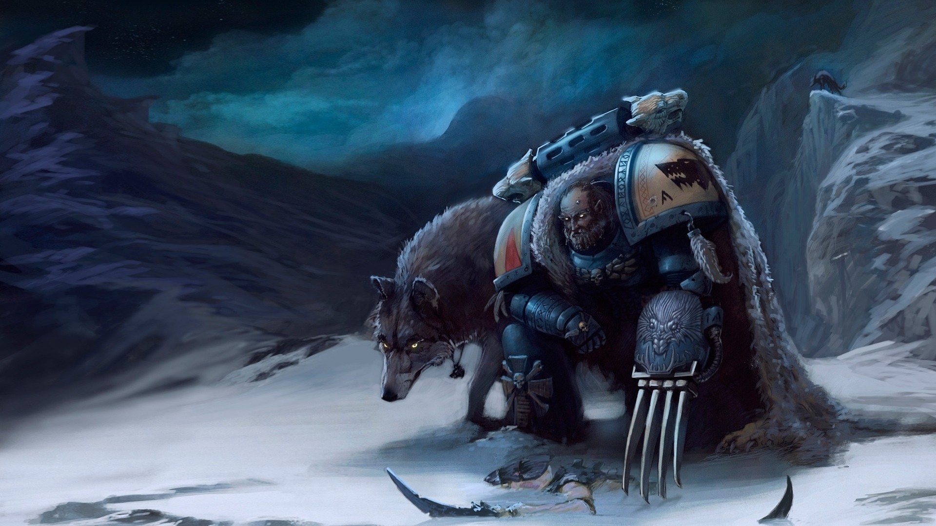 General 1920x1080 artwork fantasy art Warhammer 40,000 space wolves