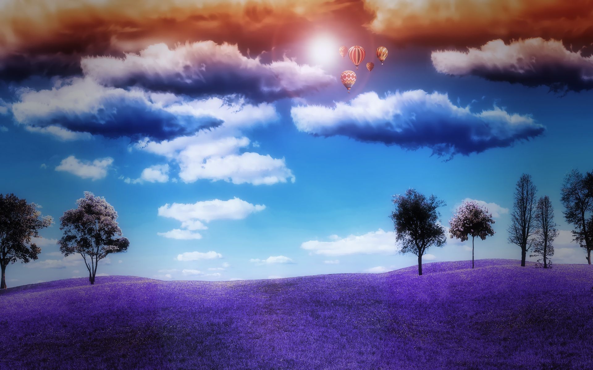 General 1920x1200 landscape hot air balloons clouds sky colorful digital art nature trees