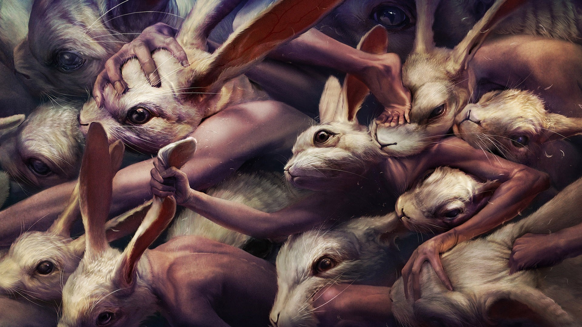 General 1920x1080 fantasy art creepy rabbits people artwork