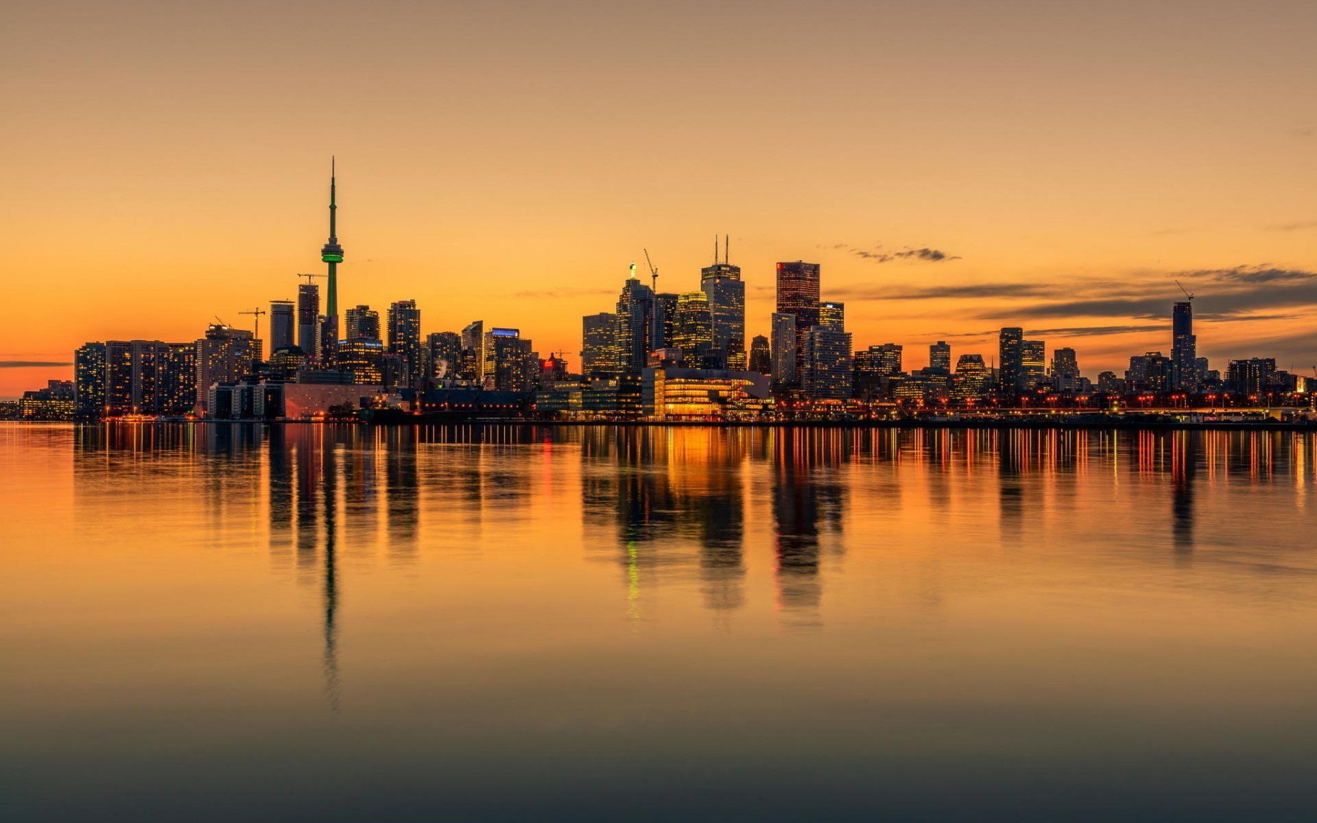 General 1920x1200 cityscape water Toronto Canada skyline reflection sunset CN Tower