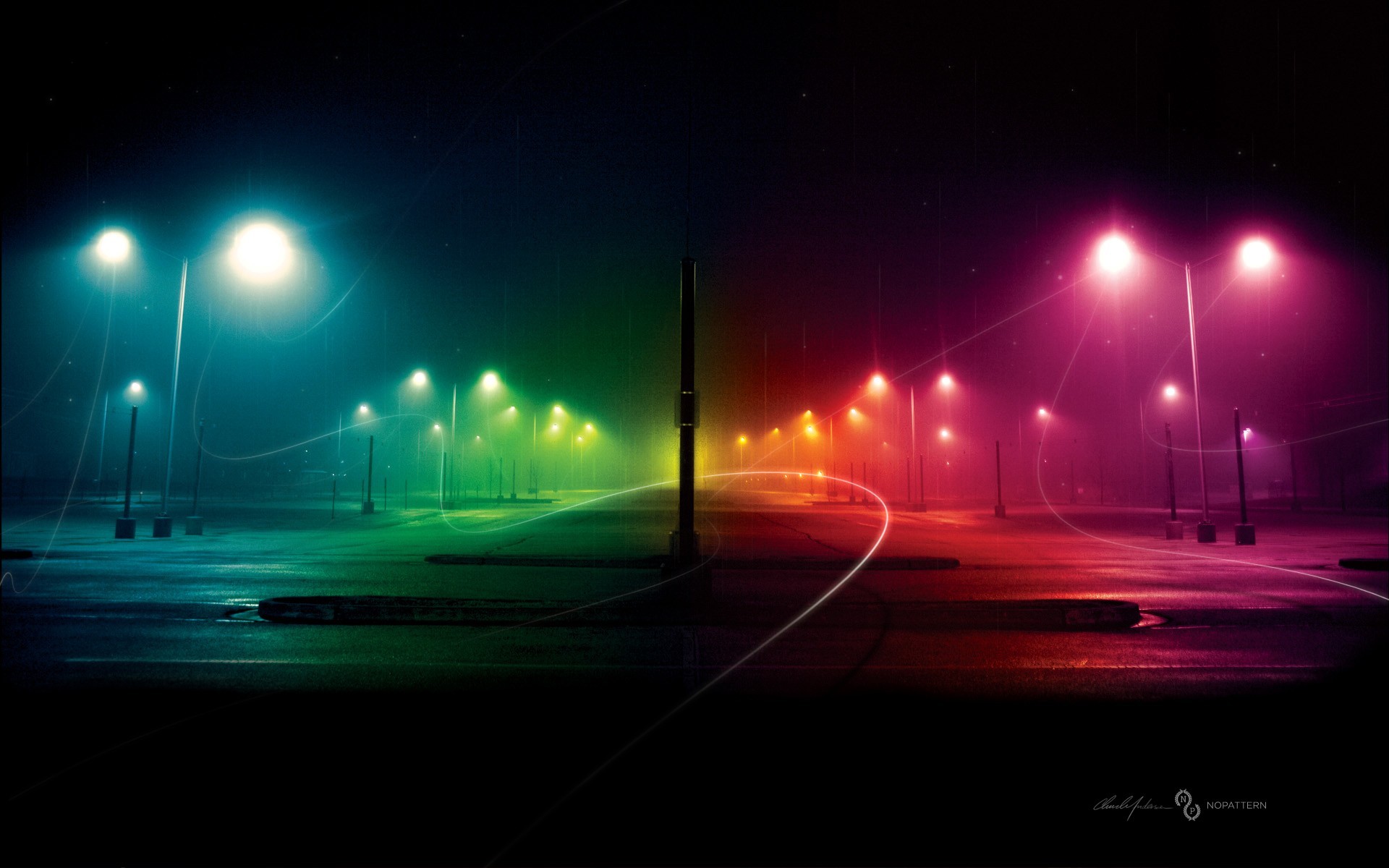 General 1920x1200 night rainbows colorful street streaks street light glowing road digital art