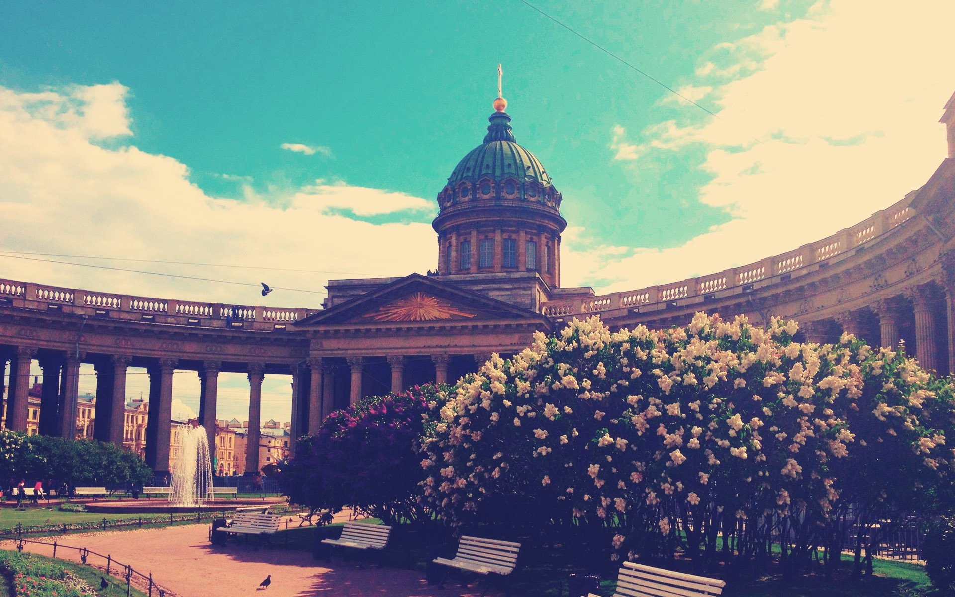 General 1920x1200 flowers St. Petersburg cathedral Russia building city Kazan Cathedral