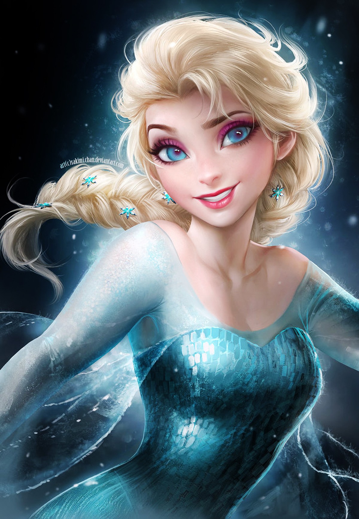 General 1200x1736 Elsa Frozen (movie) fan art Disney blue eyes blue dress Disney princesses fantasy girl smiling dress blonde long hair