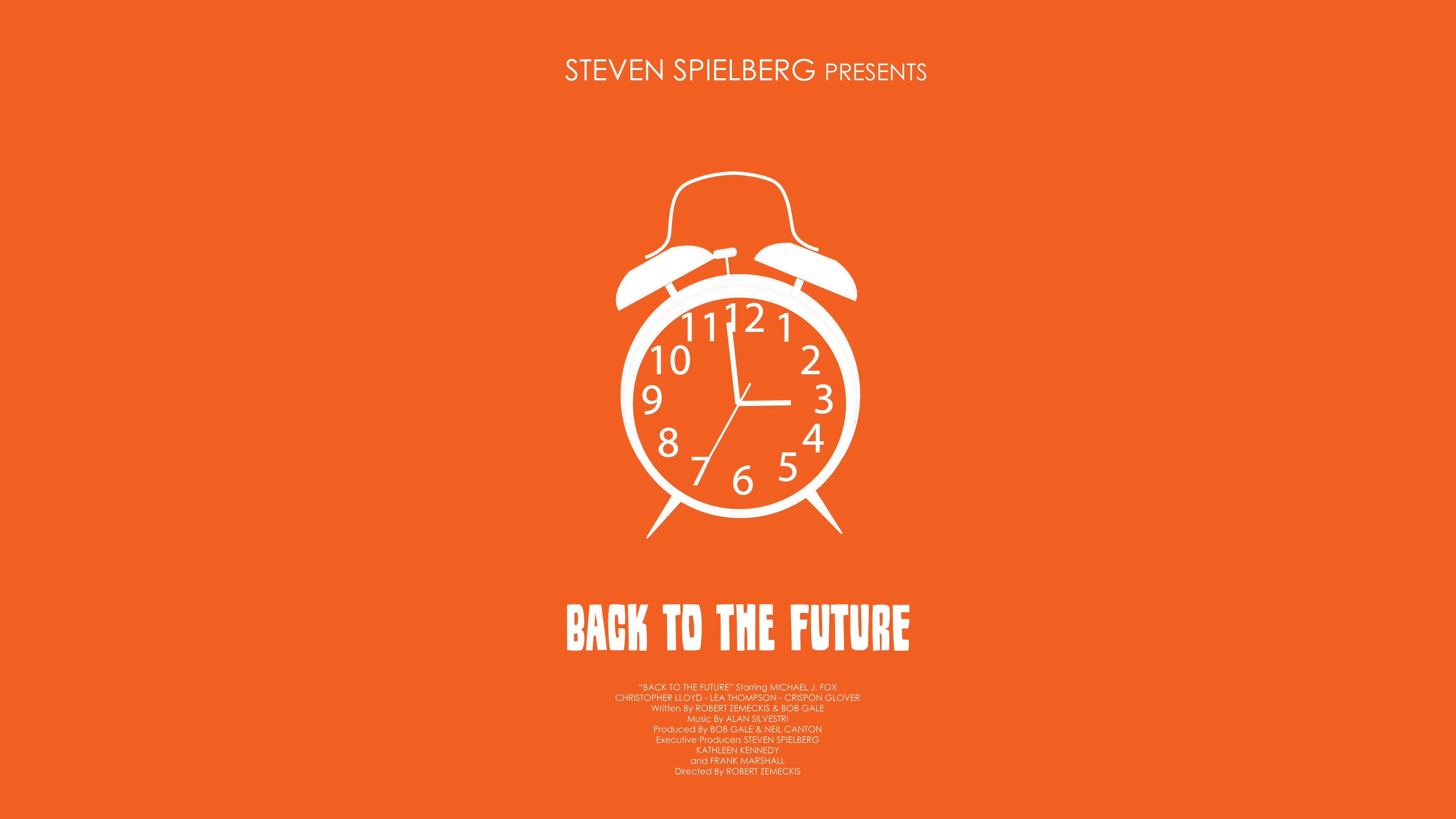 General 5300x2981 minimalism Back to the Future movies artwork Steven Spielberg orange orange background clocks